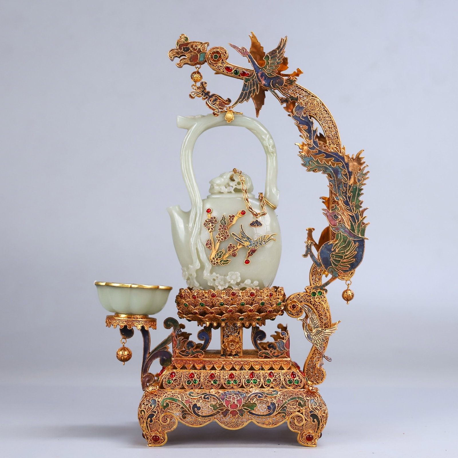 An Exquisite Set Of Gilt Bronze Filigree Enamel Loop Handle Pot Ornament Inlaid With Gemstones And (1 of 10)