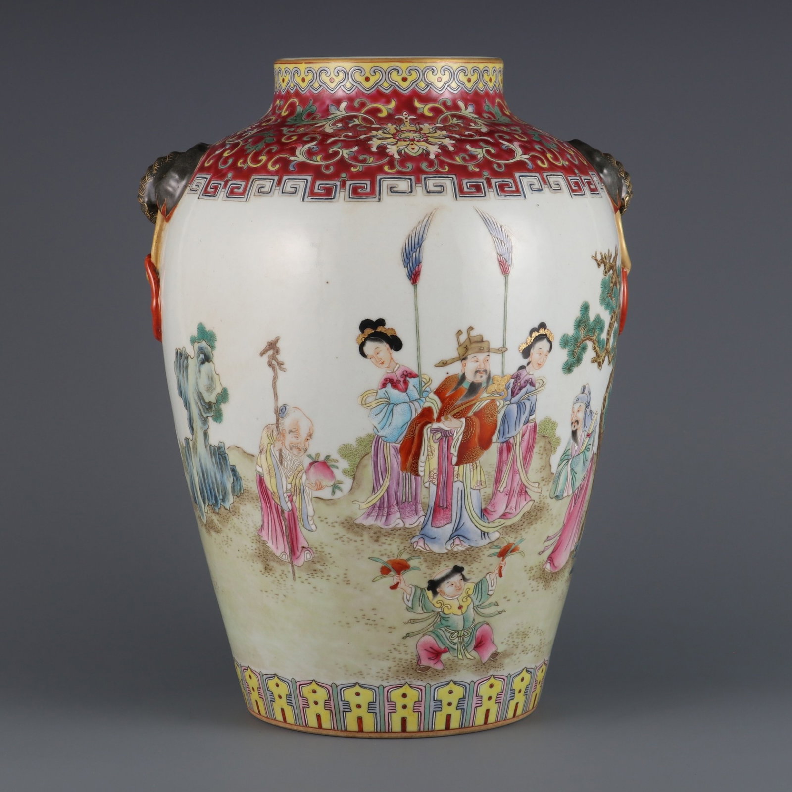 An Exquisite famille rose official promotion eight immortals cylindrical vase, (1 of 9)