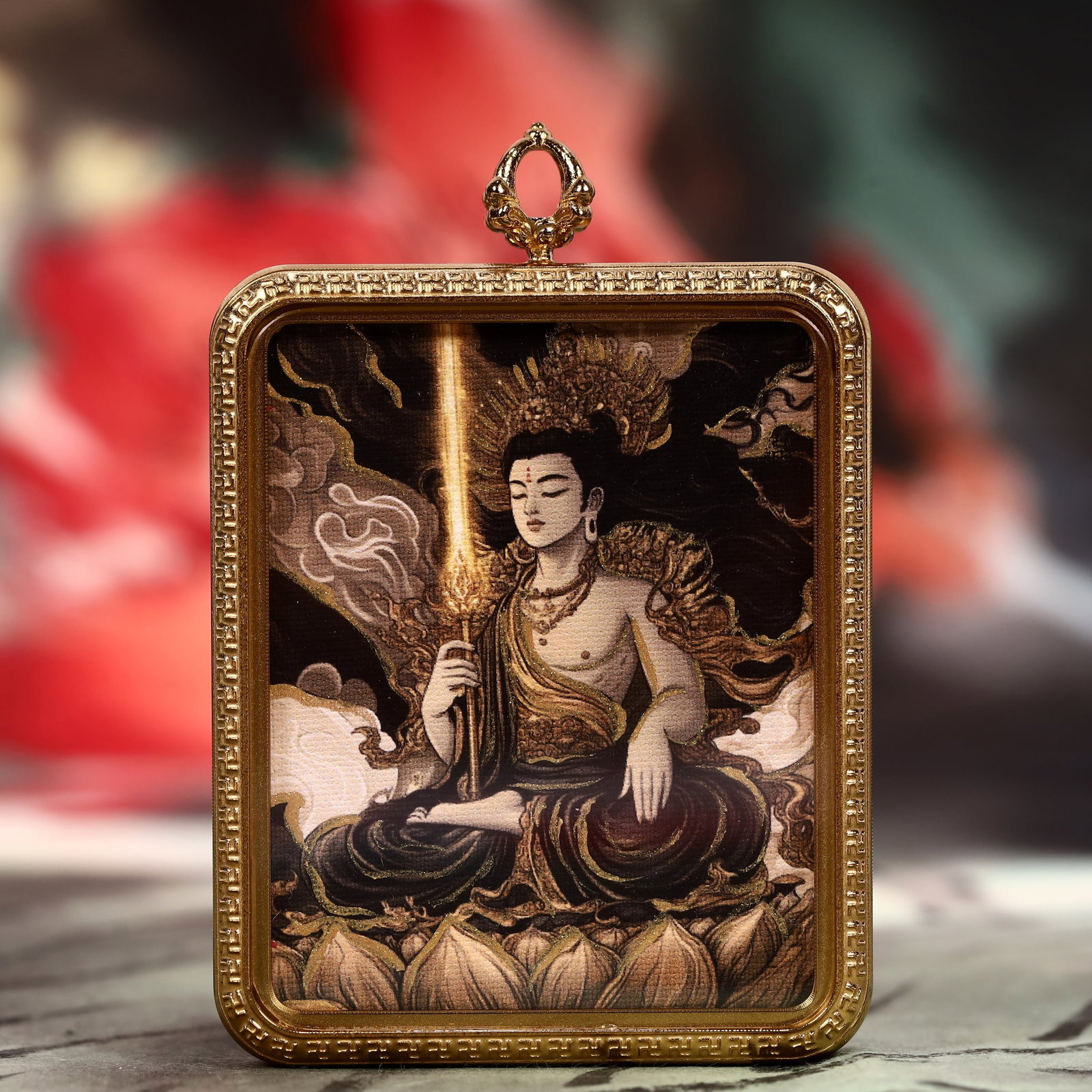 An Exquisite Painted Color Statue of Manjusri Tangka: An Exquisite Painted Color Statue of Manjusri Tangka,Size:5cmx7cm 彩绘文殊菩萨像唐卡