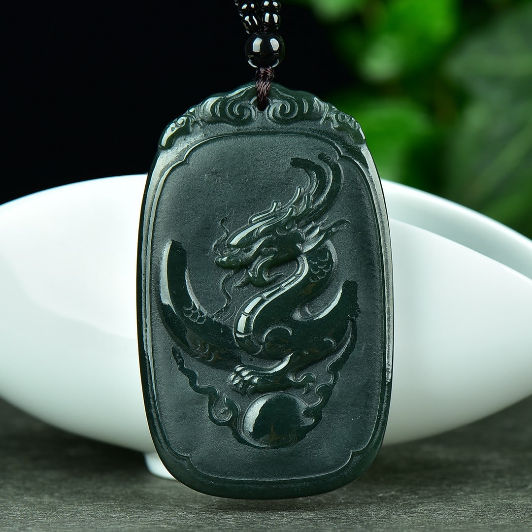 An Exquisite Sterling Silver-Gold Plated Inlaid White Jade Pendant: An Exquisite Sapphire Landscape and Dragon Pattern Pendant,Size:40mmx65mm