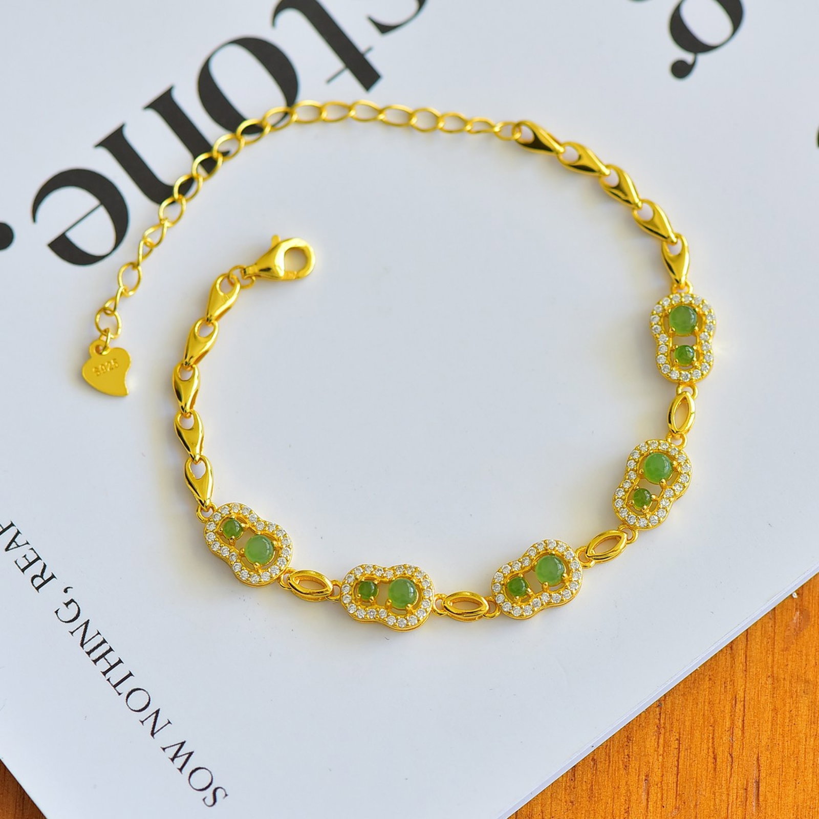 An Exquisite Sterling Silver-Gold Plated Inlaid Jasper Gourd Bracelets,Inlaid Gems: An Exquisite Sterling Silver-Gold Plated Inlaid Jasper Gourd Bracelets,Inlaid Gems,Size:3mmx3mm
