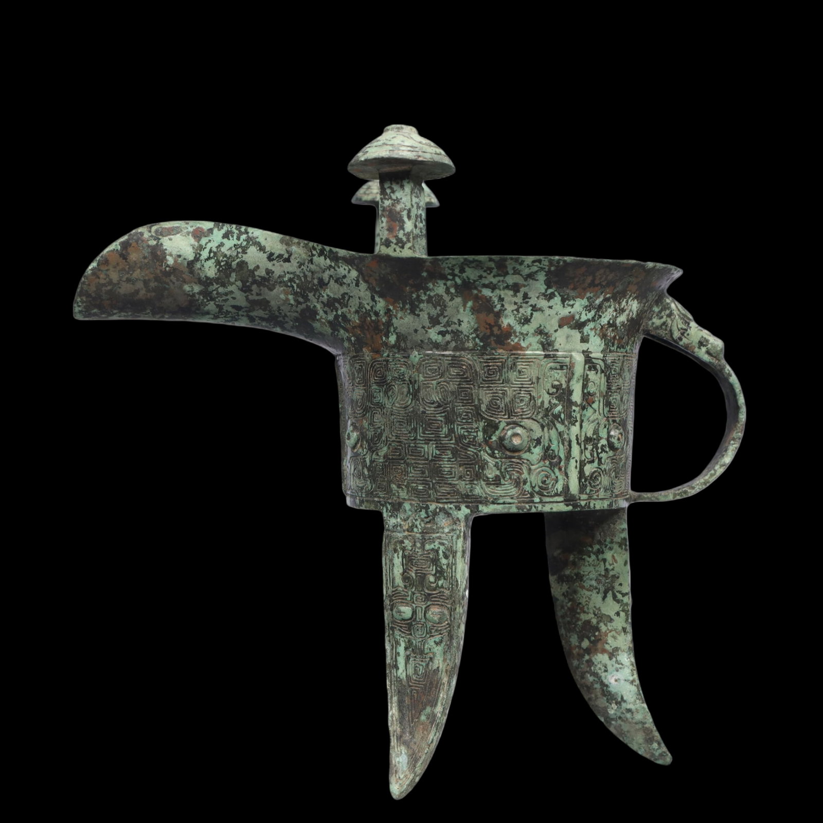 A Precious Bronze Beast-Face Pattern Tripod Goblet,With Inscription (1 of 8)