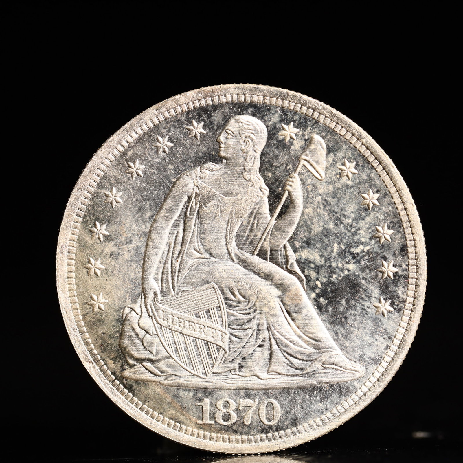USA One Dollar 1870 Coin: American coin. IN GOD WE TRUST / LIBERTY / 1870 / UNITED STATES OF AMERICA / ONE DOL. Weight:26.9g.