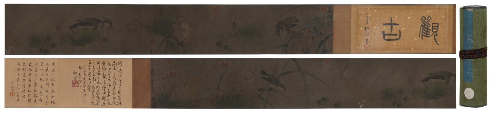 A Chinese Hand Scroll Ink Painting of Flower and Bird on Paper: A Chinese Hand Scroll Ink Painting of Flower and Bird on Paper,Zhao Chang,Size:8.3inx135.8in ???????????,??