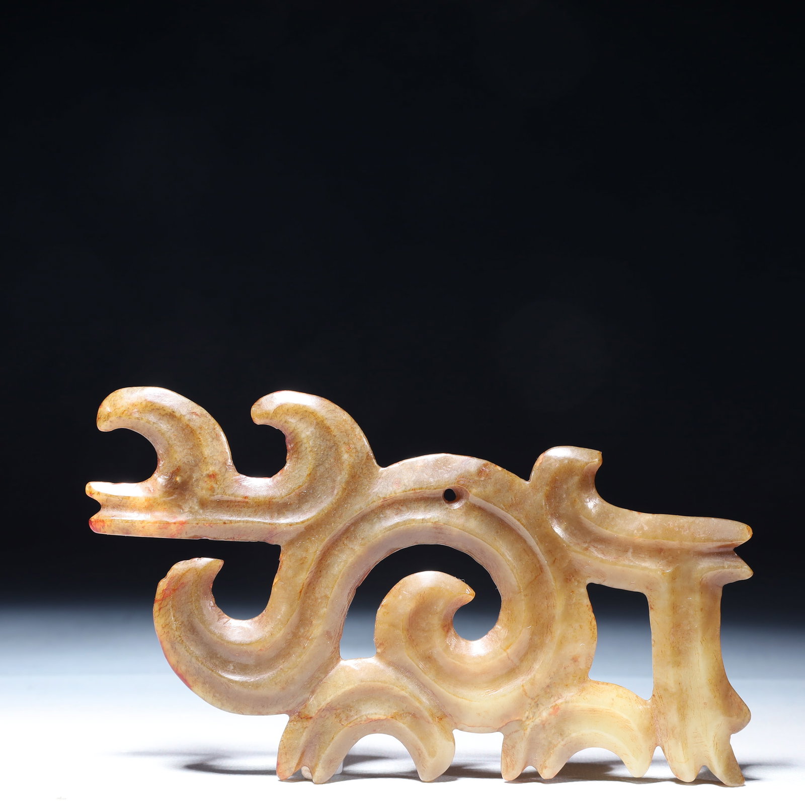 An Archaic Hongshan Culture White Jade Pendant: An Archaic Hongshan Culture White Jade Pendant,Ancient Time,China,Size:6.3inx3.7in,Weight:4.2g