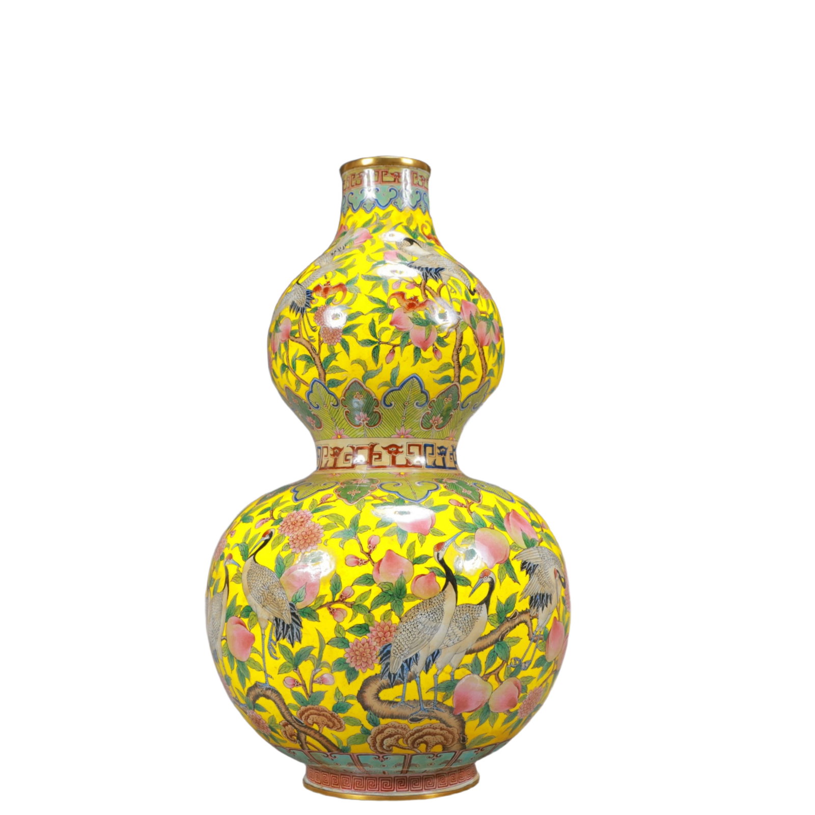 A Rare Painted Enamel Crane and Peach Pattern Gourd-Shaped Vase (1 of 11)