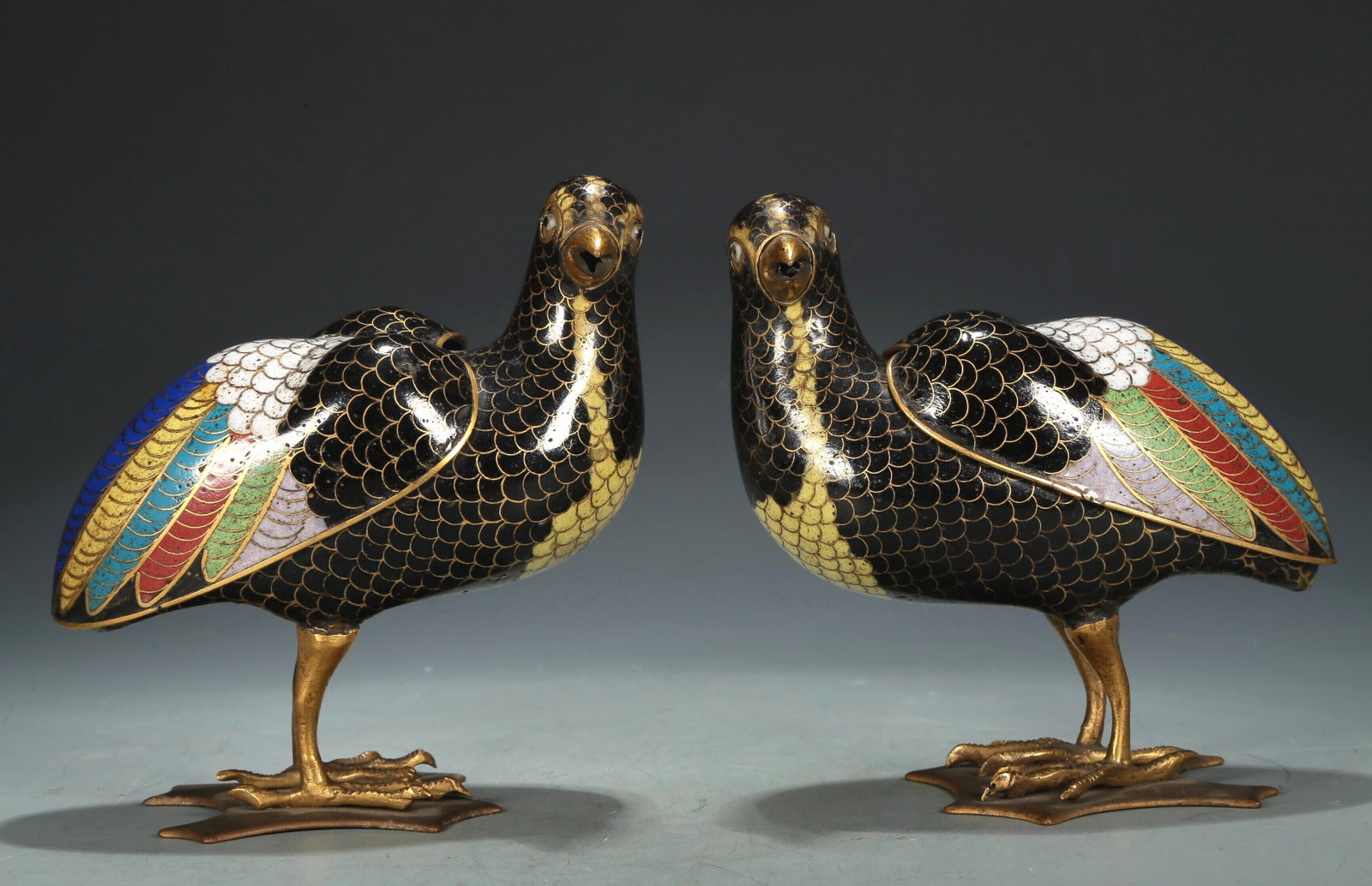 A Superb Pair Of Cloisonne Quail-Form Censers (1 of 6)