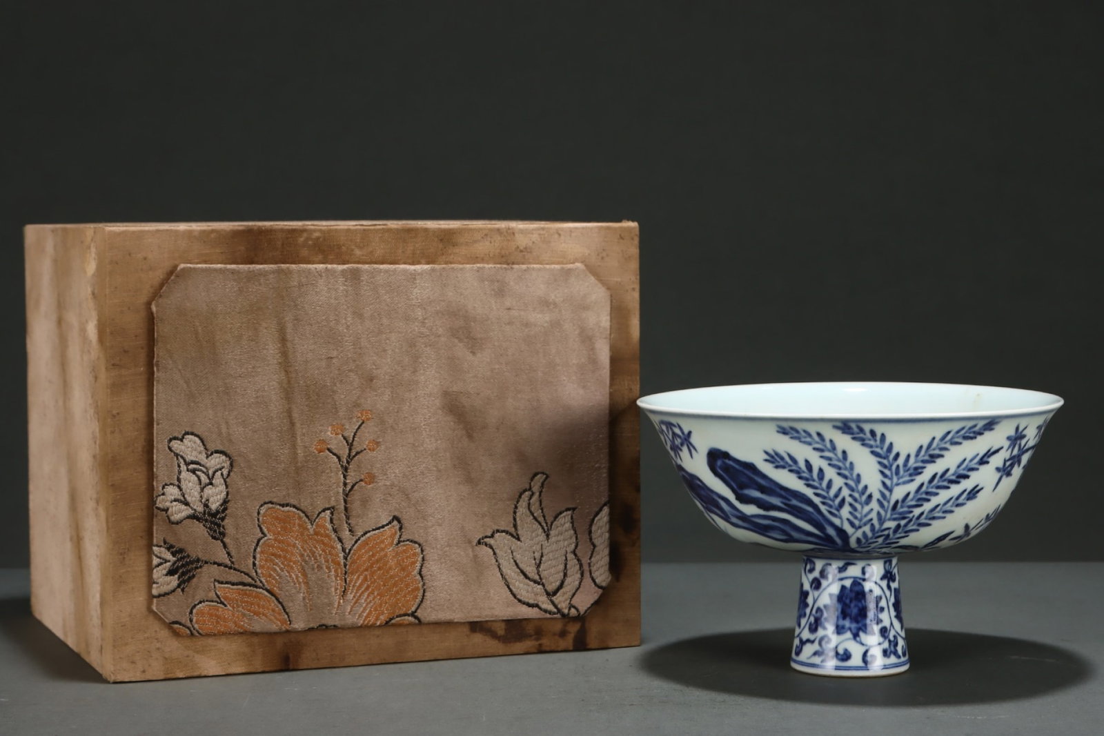 An Exquisite Blue and White Pine,Bamboo and Plum Blossom Pattern Stem Bowl (1 of 8)