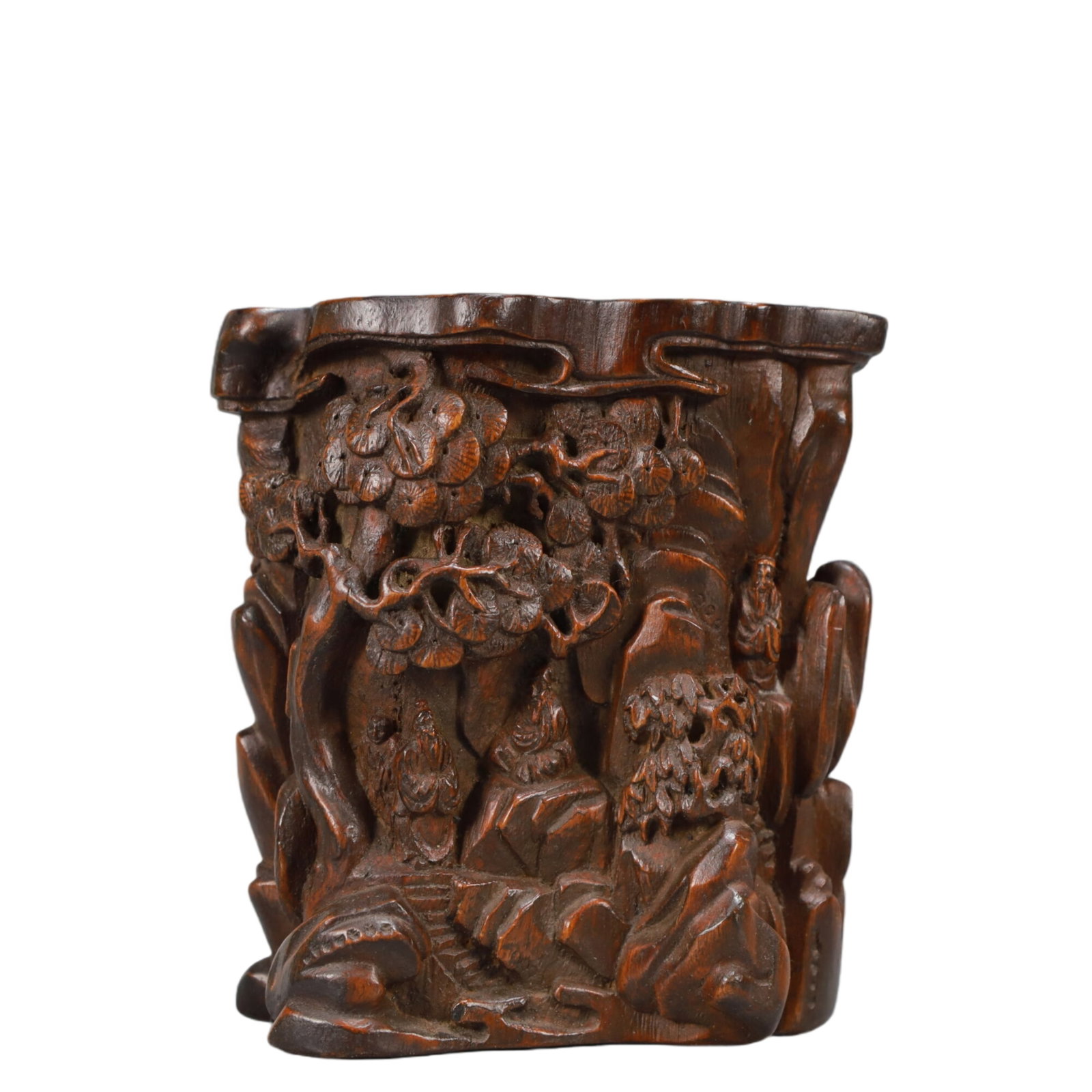 An Exquisite Eaglewood Figure Pattern Brush Pot: An Exquisite Eaglewood Figure Pattern Brush Pot,Qing Dynasty,China,Size:4.5inx2.8inx8.9in,Weight:100g 沉香木人物纹笔筒,中国清代