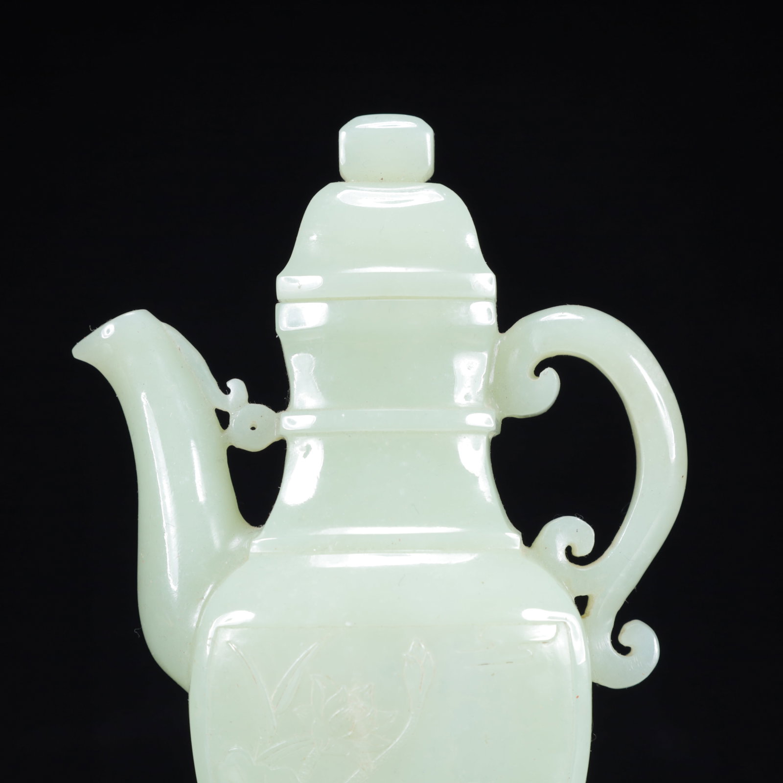 An Exquisite White Jade Flower Pattern Ewer - 3