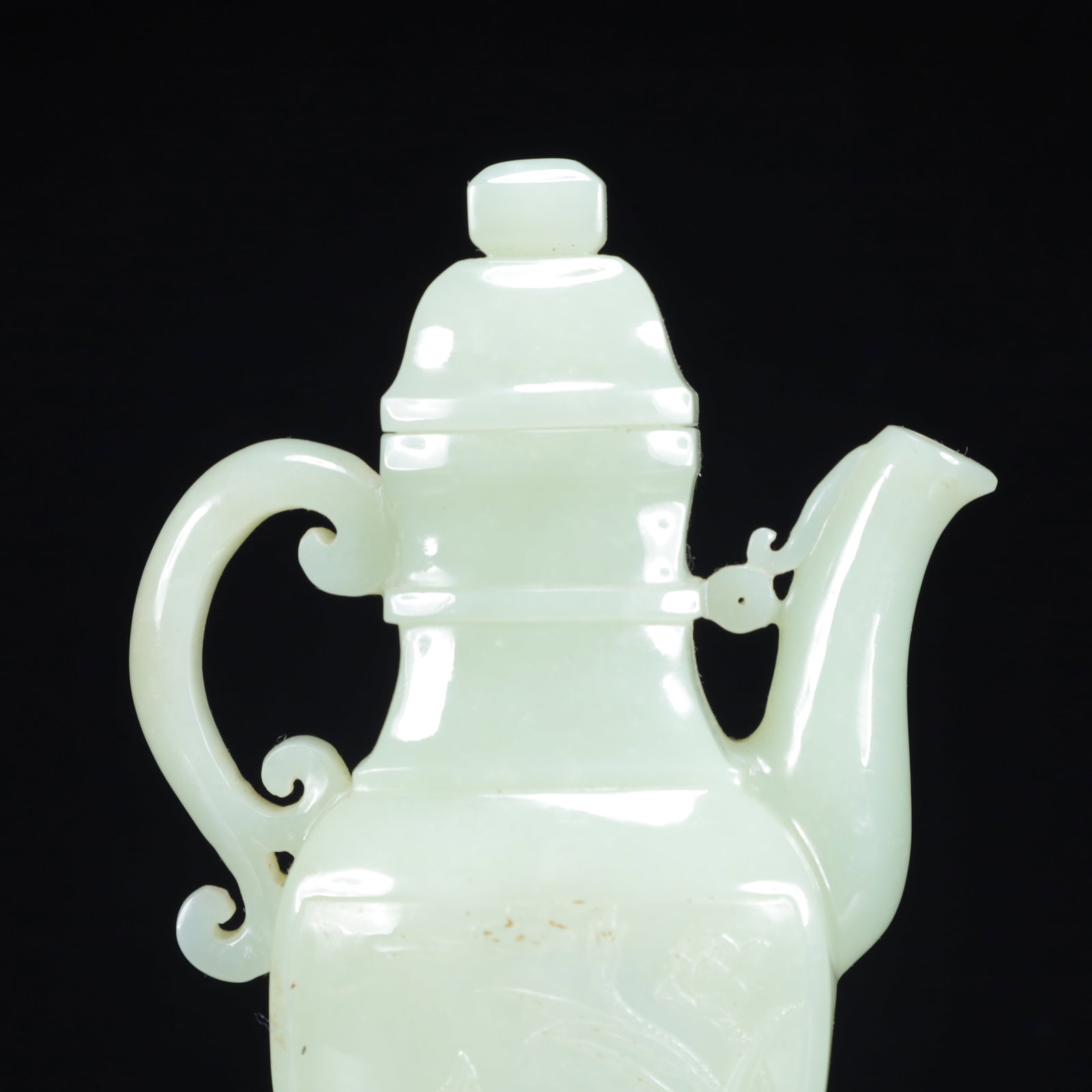 An Exquisite White Jade Flower Pattern Ewer - 9
