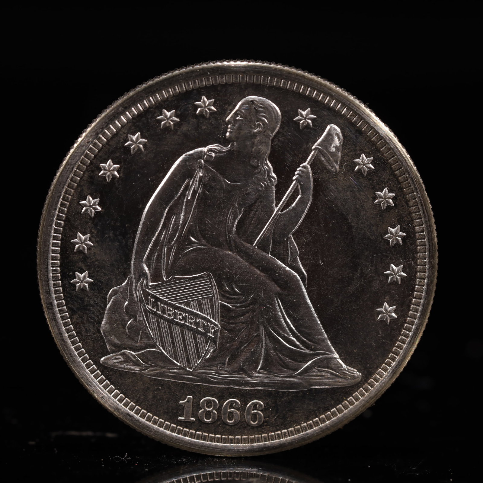 USA One Dollar 1866 Coin: American coin. IN GOD WE TRUST / LIBERTY / 1866 / UNITED STATES OF AMERICA / ONE DOL. Weight:26.9g.