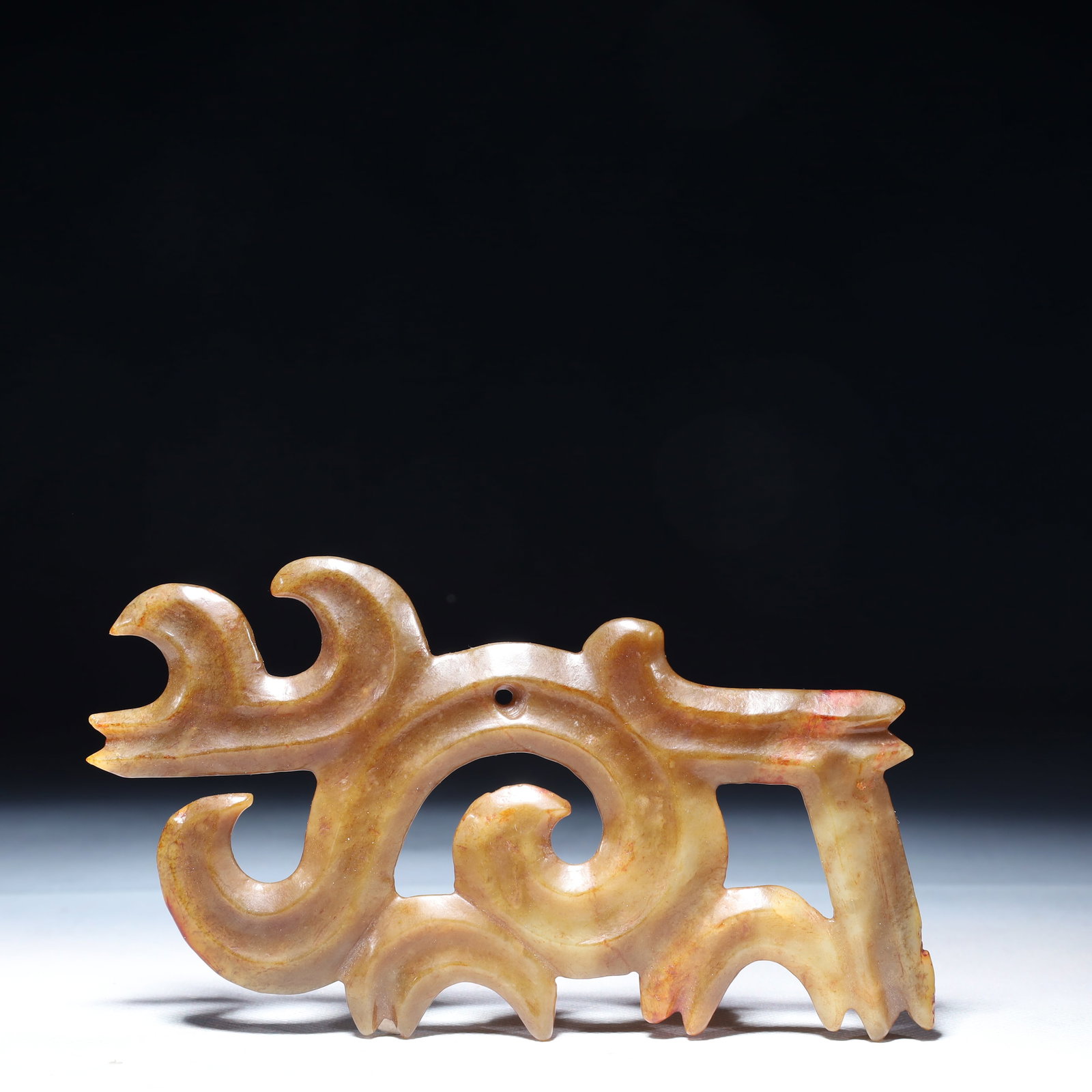 An Archaic Hongshan Culture White Jade Pendant: An Archaic Hongshan Culture White Jade Pendant,Ancient Time,China,Size:5.9inx3.3in,Weight:4.18g