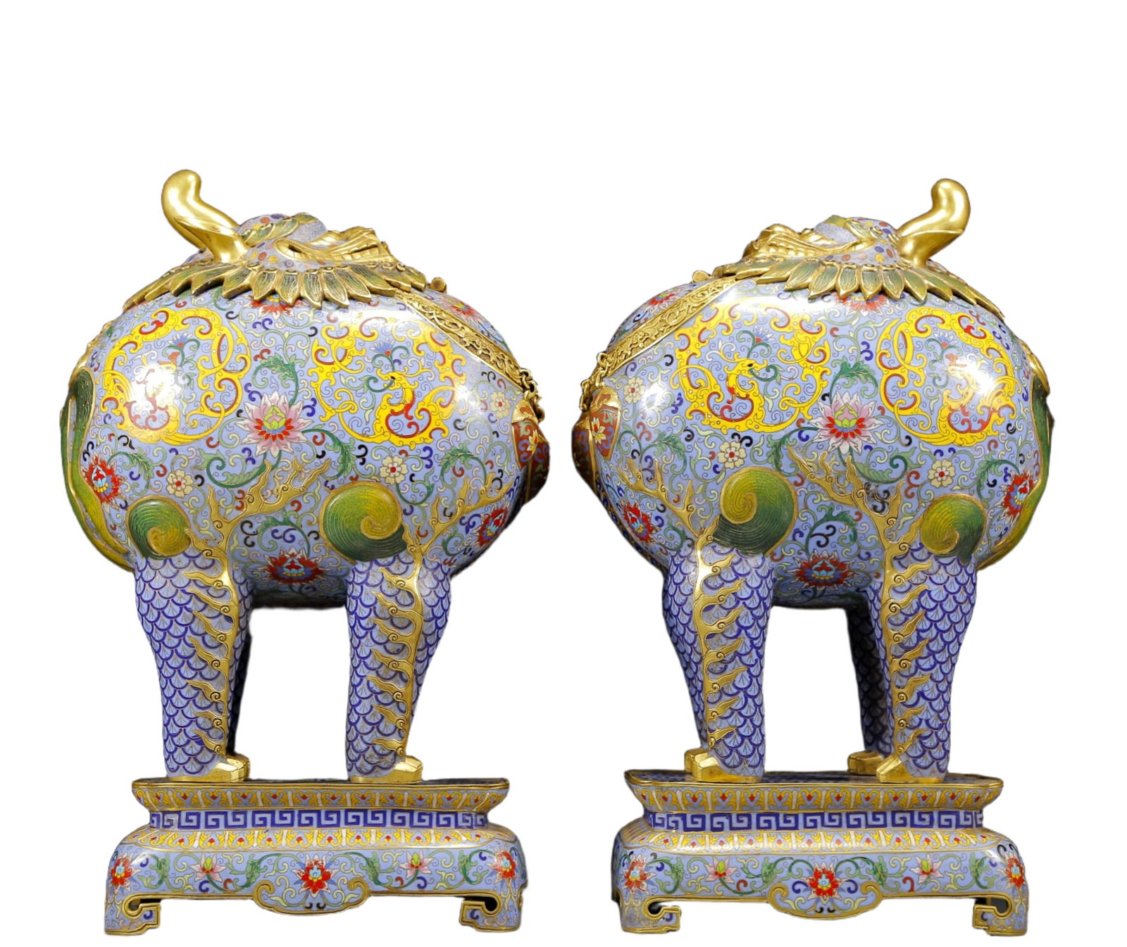 A Pair of Huge Cloisonne Unicorn Censers: A Pair of Huge Cloisonne Unicorn Censers,Qing Dynasty, China,Qianlong Four-character Mark,Size:11inx6.7inx19.7in,Total Weight:27280g