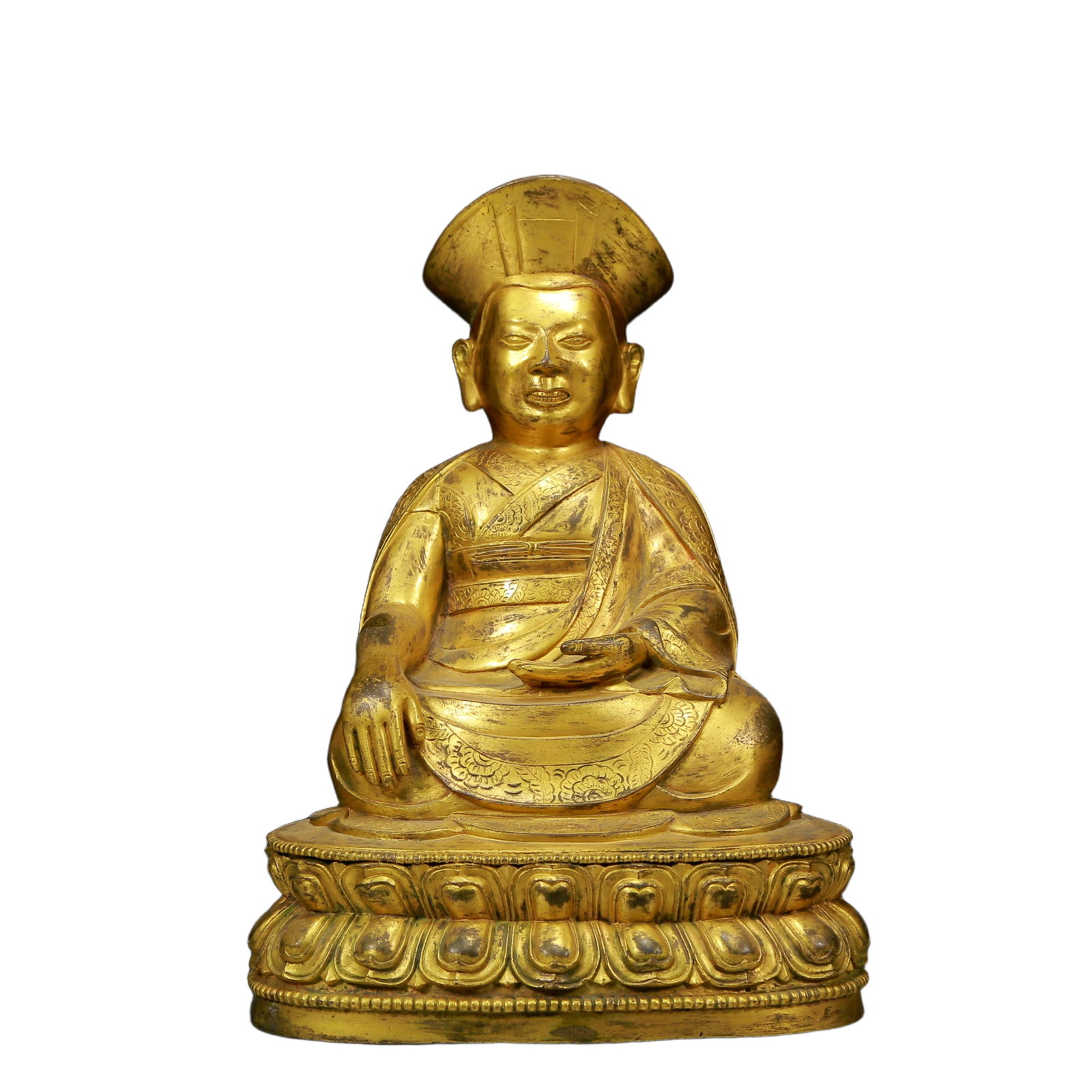 A Solemn Gilt Bronze Statue of Guru: A Solemn Gilt Bronze Statue of Guru,Ming Dynasty, China,Size:6.7inx5.5inx9.8in,Weight:3670g ?????????