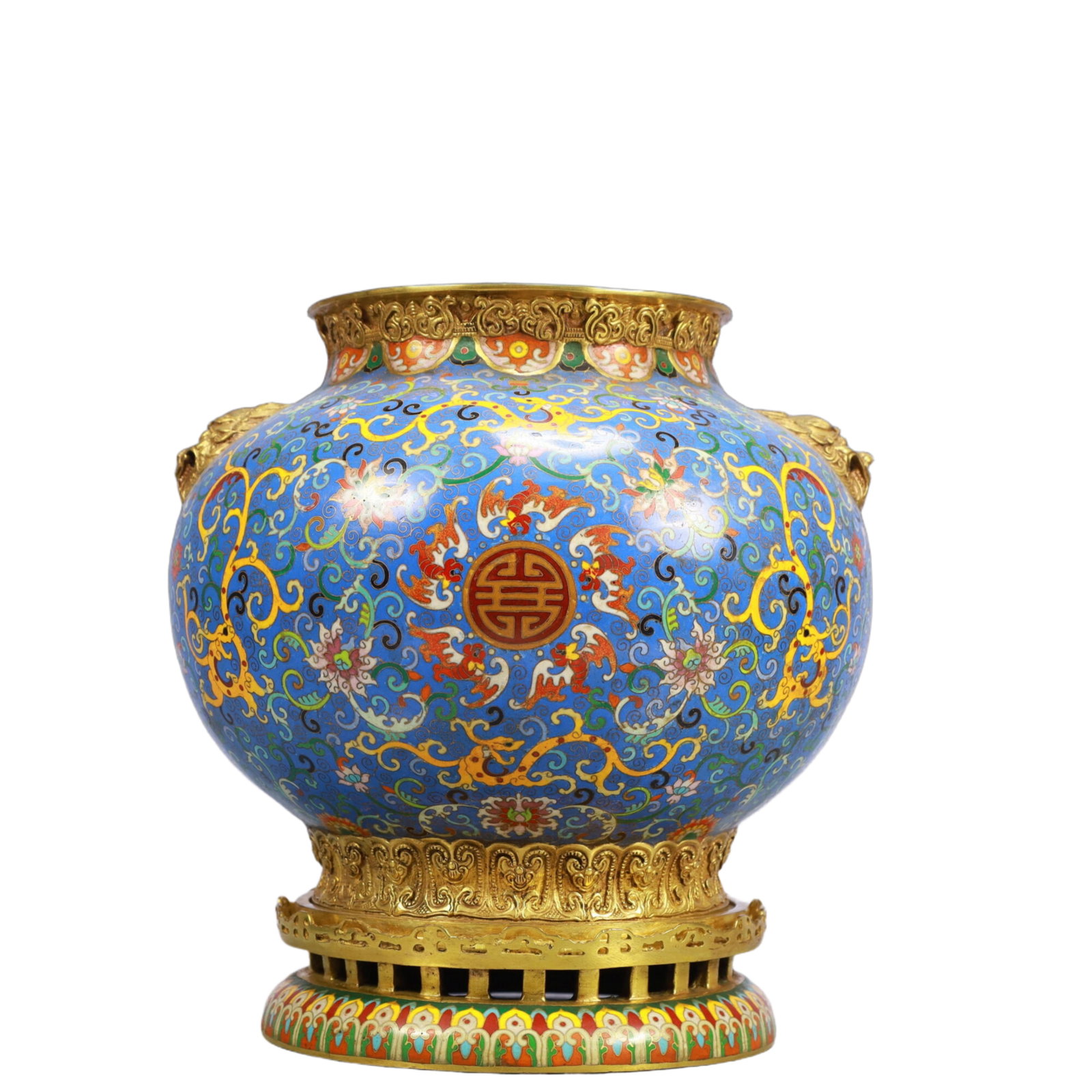 An Exquisite Cloisonne Lotus and Dragon Pattern Beast-Ears Pot (1 of 10)