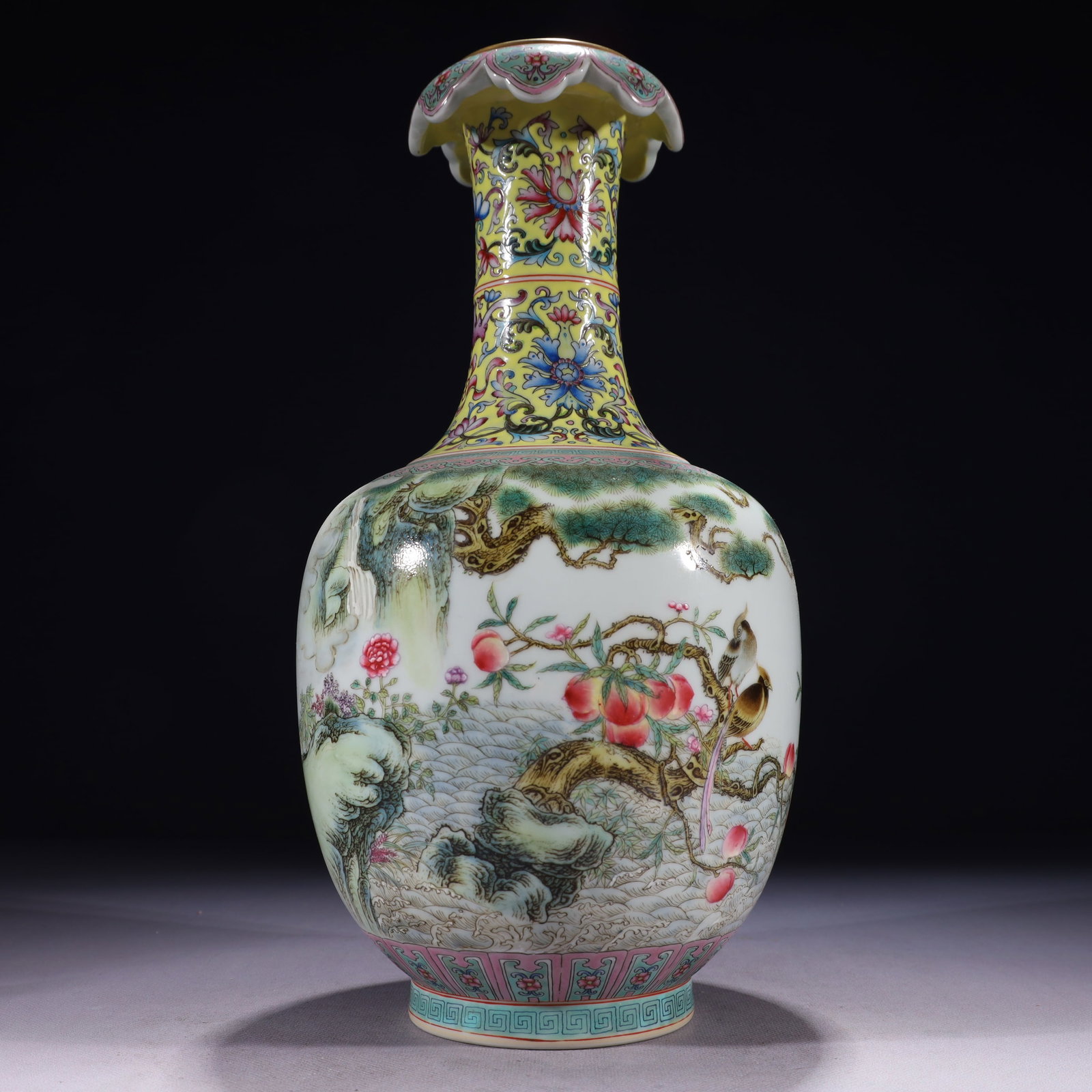An Exquisite Famille-Rose Painted Gold Flower and Bird Pattern Vase,with poem: An Exquisite Famille-Rose Painted Gold Flower and Bird Pattern Vase,with poem,Qing Dynasty,China,Qianlong Six-character Mark,Size:6.3inx13.4in,Weight:2000g 粉彩描金花(