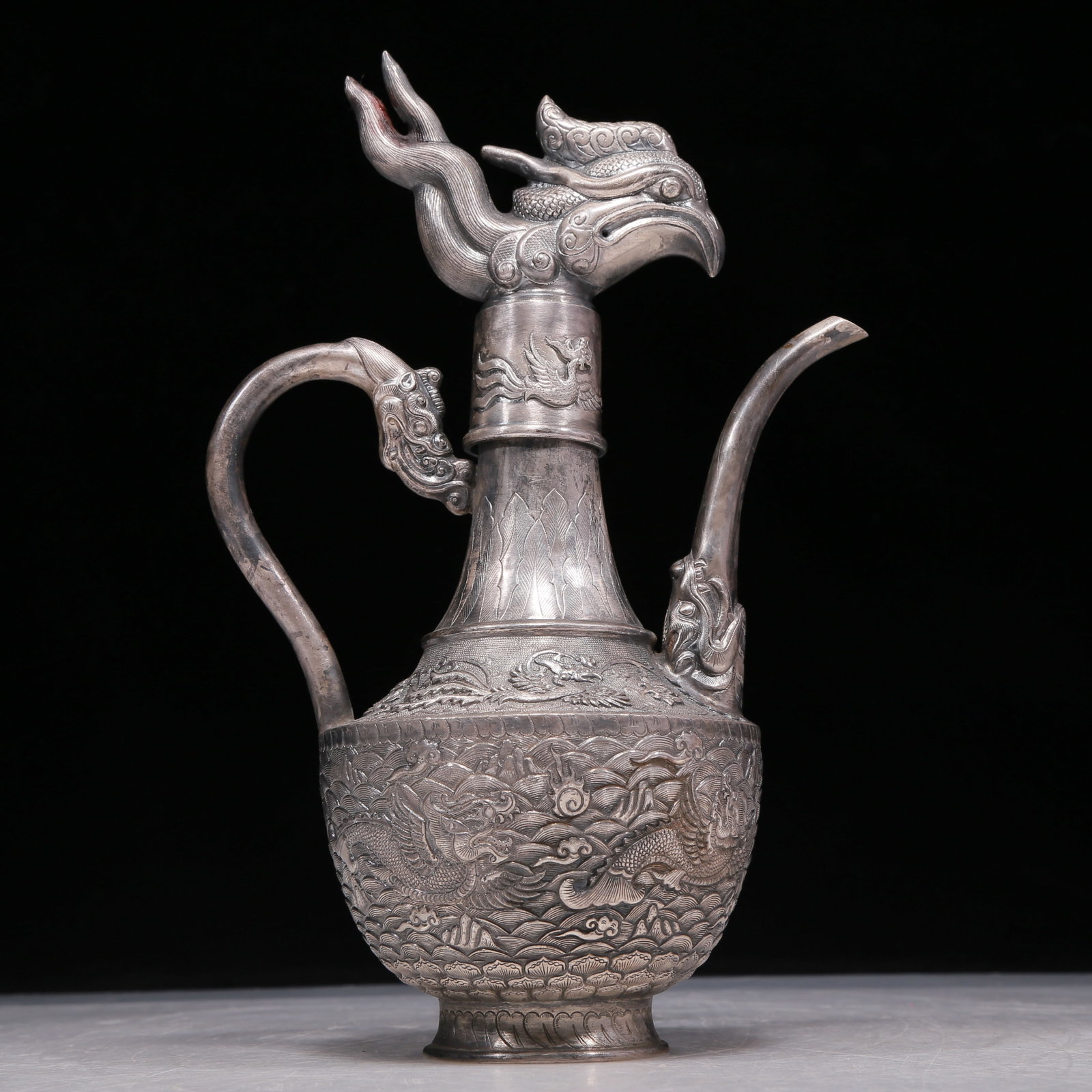 A Precious Silver 'Auspicious Beast& Ocean' Ewer (1 of 10)