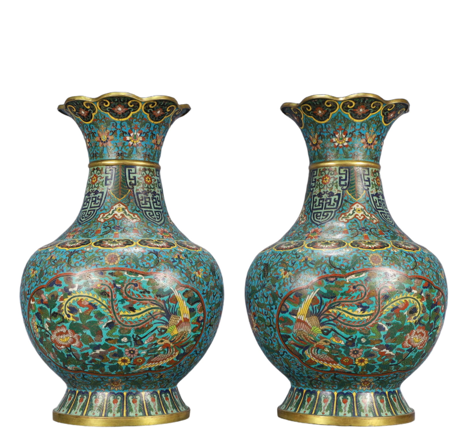 A Pair of Huge Cloisonne Lotus and Phoenix Pattern Vases (1 of 18)