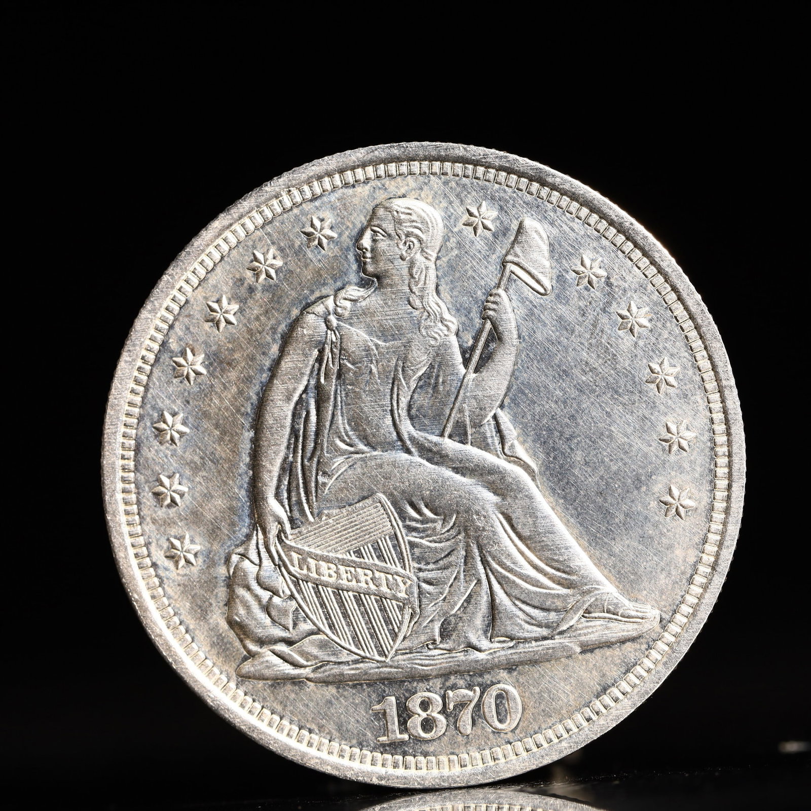 USA One Dollar 1870 Coin: American coin. IN GOD WE TRUST / LIBERTY / 1870 / UNITED STATES OF AMERICA / ONE DOL. Mint Mark: S.Weight:26.9g.