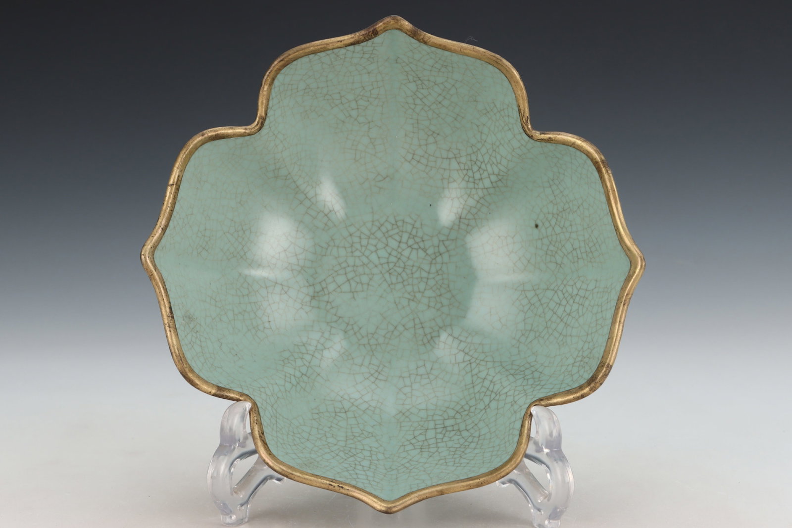 An Exquisite Ru yao Sky Blue Glazed Painted Gold Flower Pattern Bowl: An Exquisite Ru yao Sky Blue Glazed Painted Gold Flower Pattern Bowl,Song Dynasty,China,Size:3inx7.9in