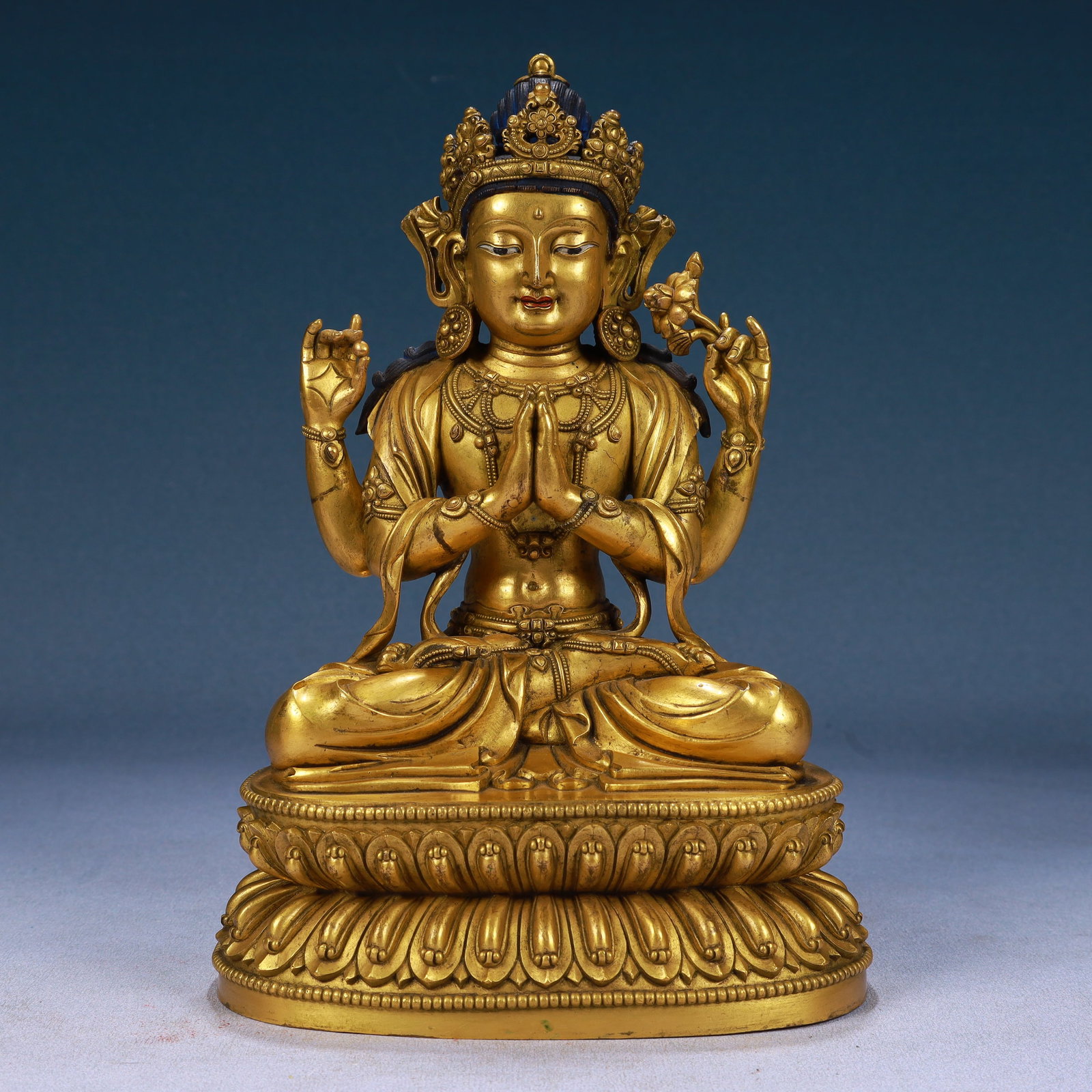 A Solemn Gilt Bronze Four-arms Statue of Avalokitesvara (1 of 11)