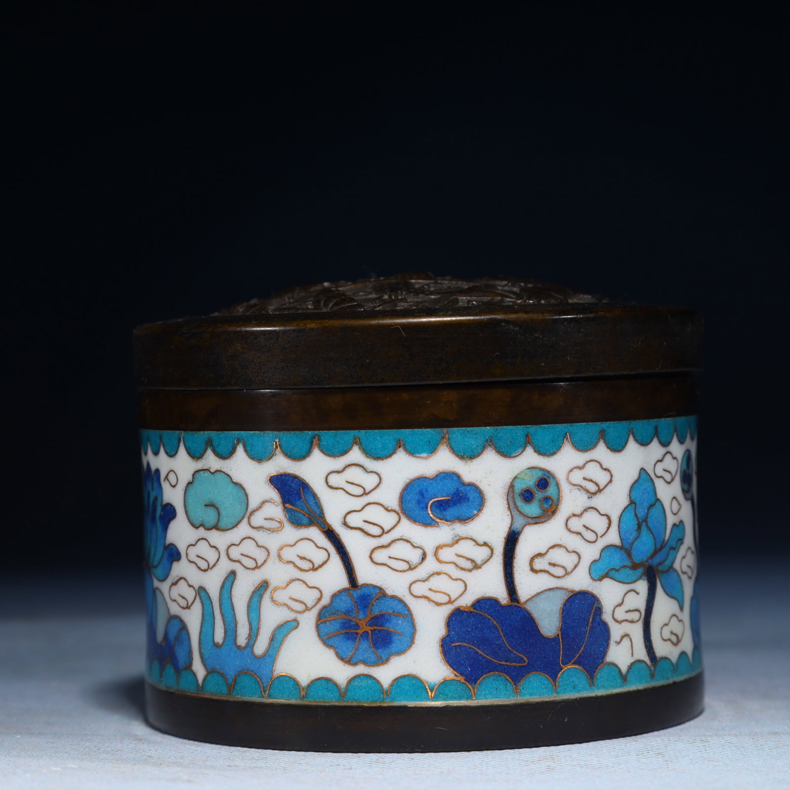 An Exquisite Cloisonne Lotus Pattern Jar with Cover: An Exquisite Cloisonne Lotus Pattern Jar with Cover,Qing Dynasty,China,Four-character Mark,Size:3.1inx3.9inx3.9in,Weight:500g 景泰蓝莲花纹盖罐,中&