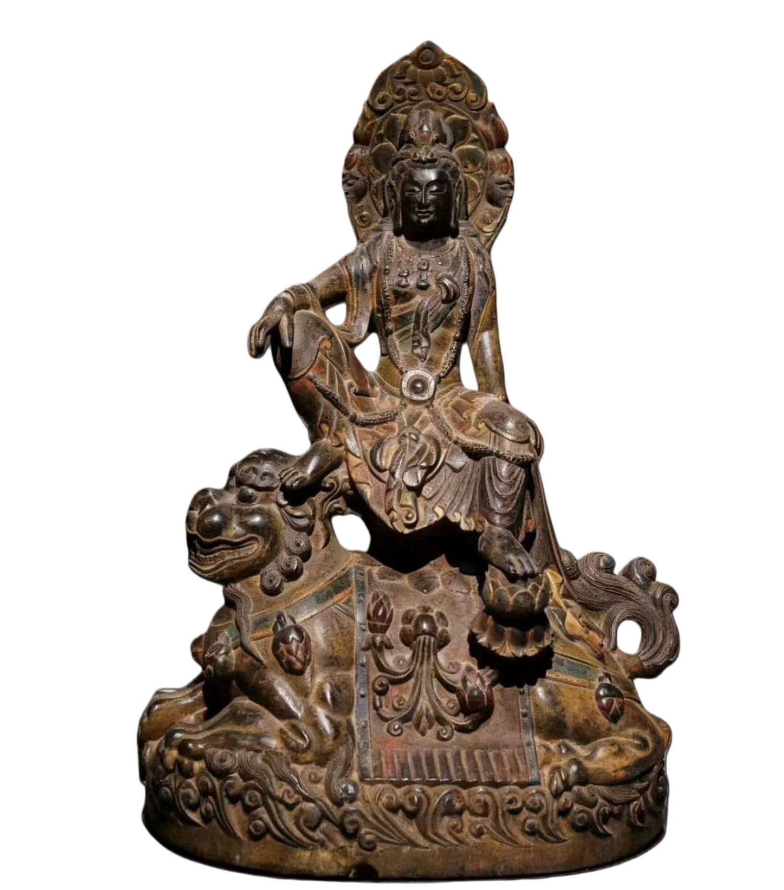A Solemn Limestone Painted Color Statue of Manjusri: A Solemn Limestone Painted Color Statue of Manjusri,Tang Dynasty,China,Size:36.6inx25.6inx16.9in