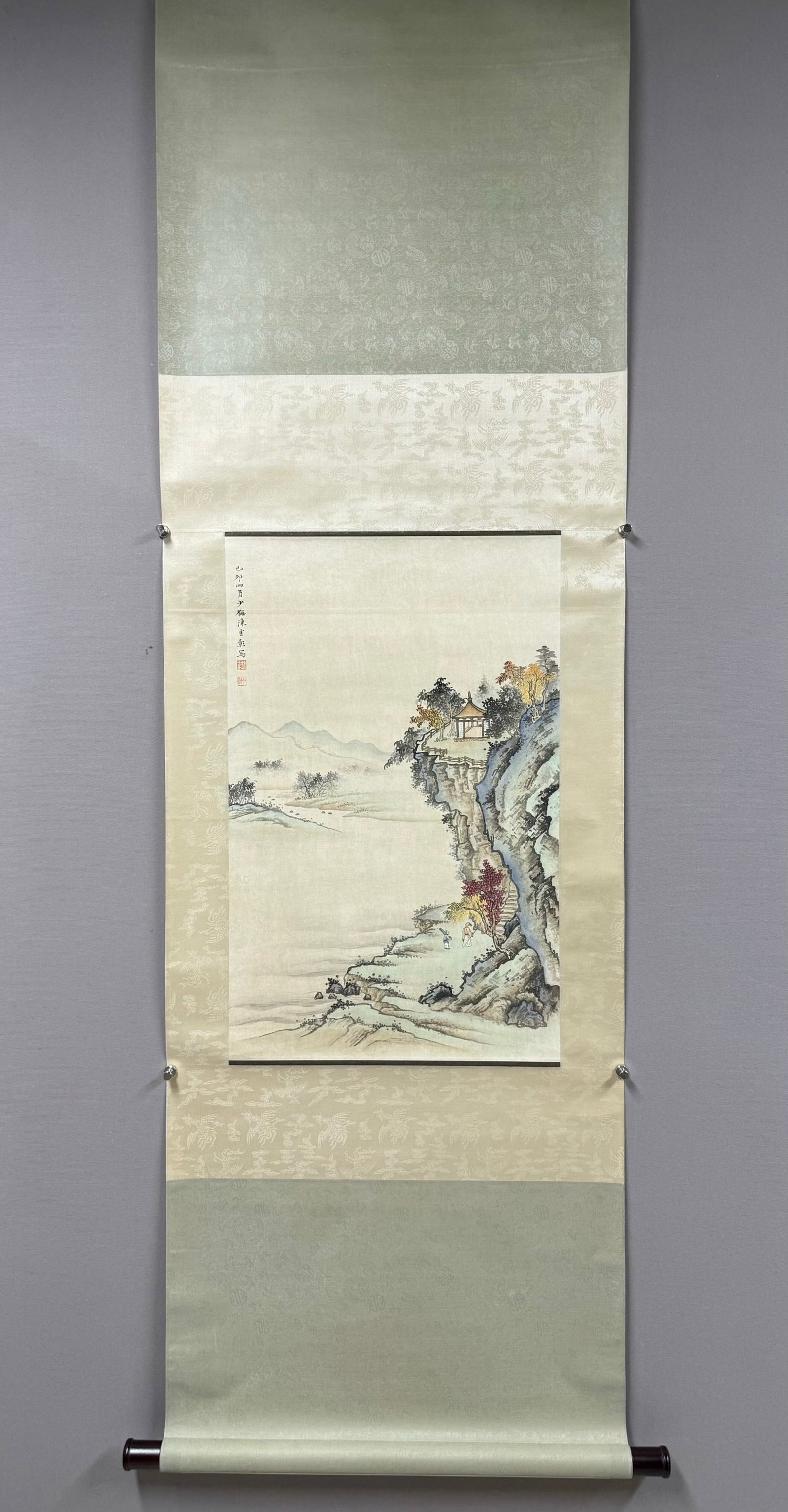 A Chinese Vertical Scroll Ink Painting of Landscape on Paper: A Chinese Vertical Scroll Ink Painting of Landscape on Paper,Chen Shaomei,Size:26.8inx16.9in