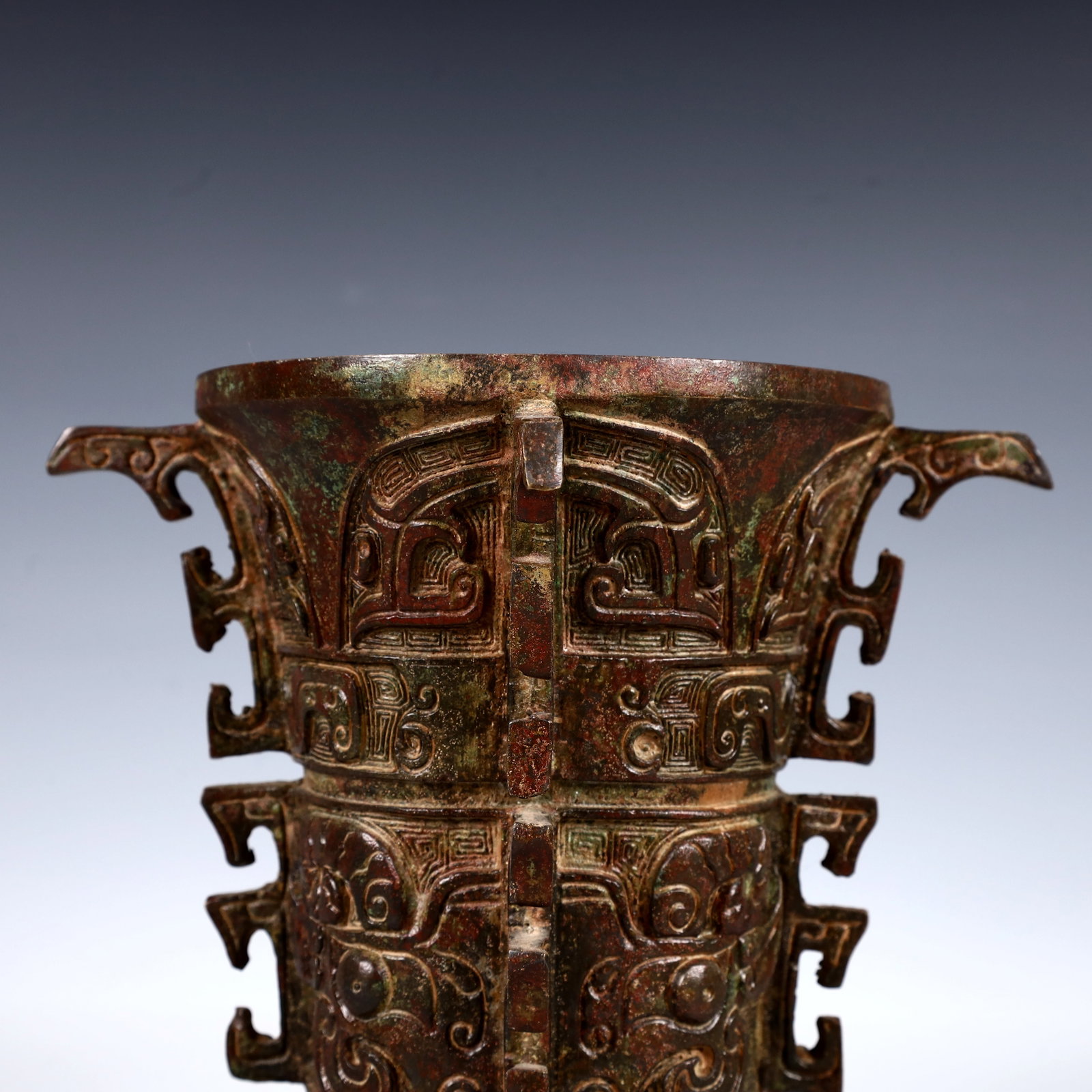 A Rare Bronze Beast-Face Pattern Zun - 2