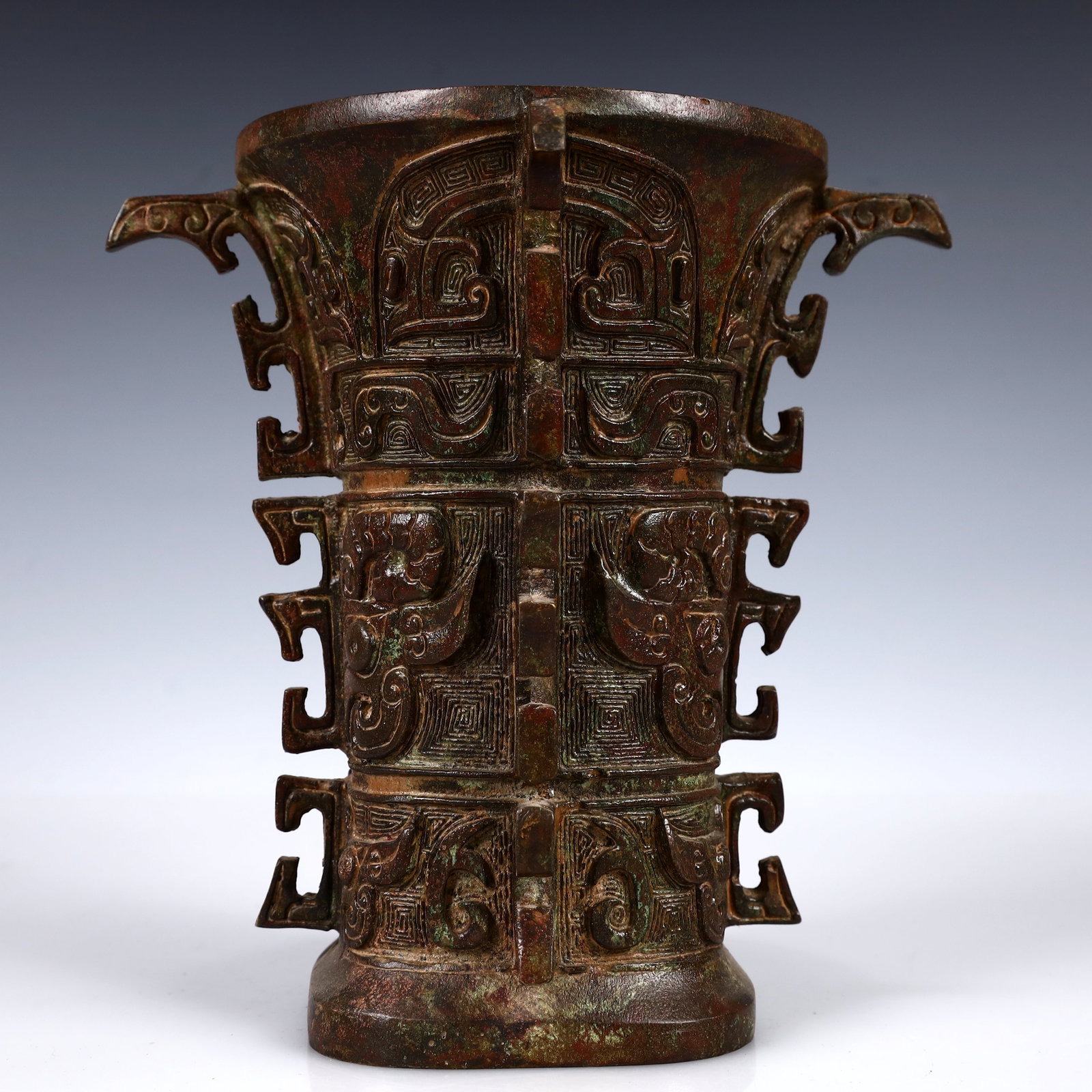 A Rare Bronze Beast-Face Pattern Zun - 4