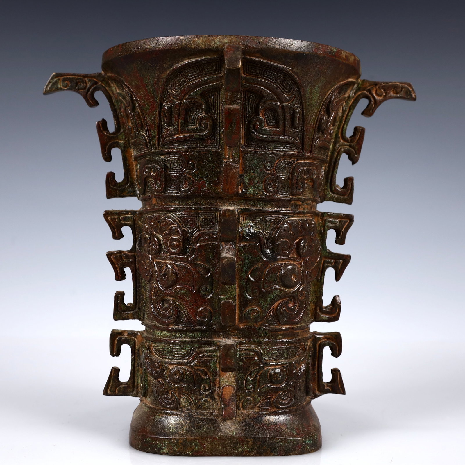 A Rare Bronze Beast-Face Pattern Zun - 5