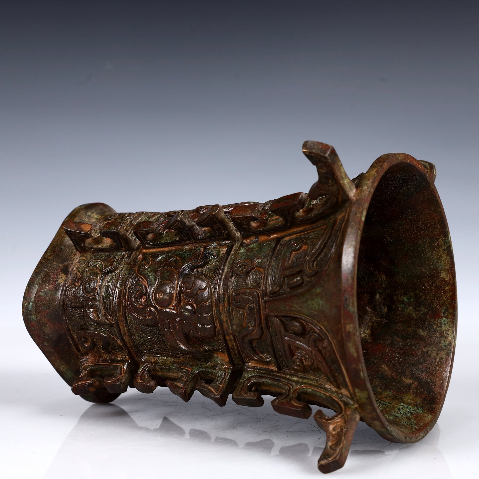 A Rare Bronze Beast-Face Pattern Zun - 7
