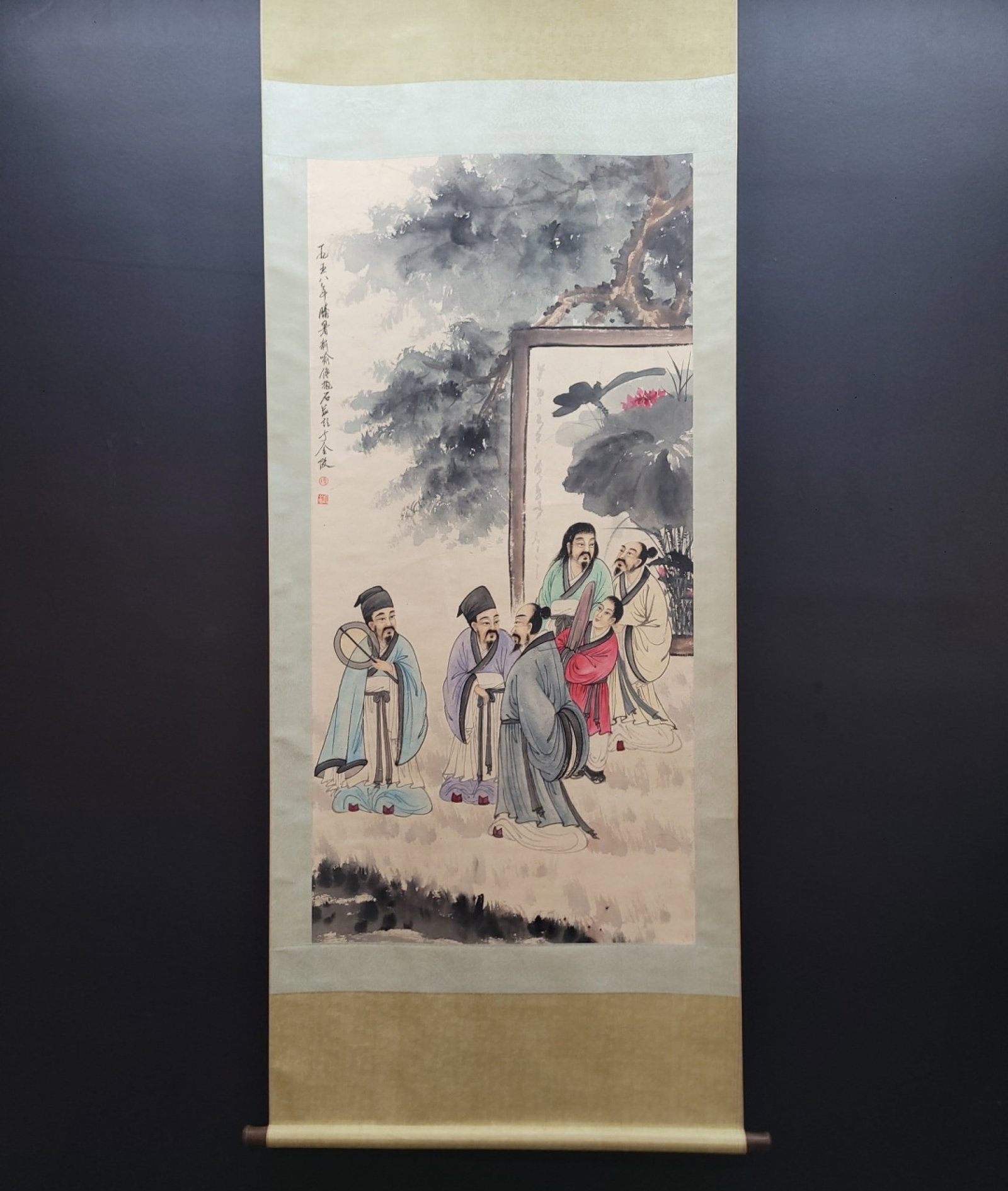A Chinese Vertical Scroll Ink Painting of Figure on Paper,Fu Baoshi: A Chinese Vertical Scroll Ink Painting of Figure on Paper,Fu Baoshi,Size:(Without frame)26.8inx54.7in