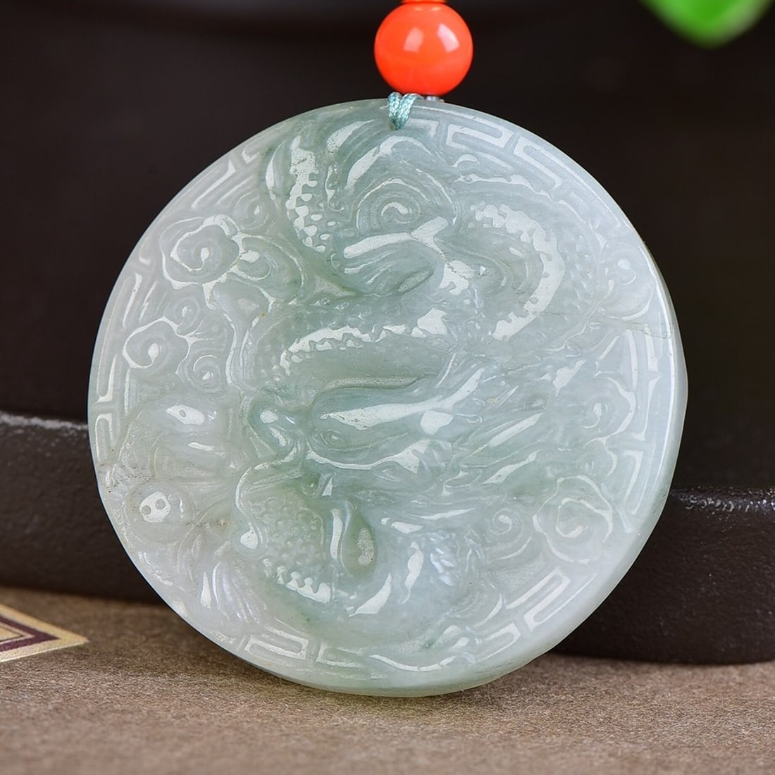 An Exquisite Jadeite Dragon Pattern Pendant: An Exquisite Jadeite Dragon Pattern Pendant,Size:48mmx48mm 翡翠龙纹挂件