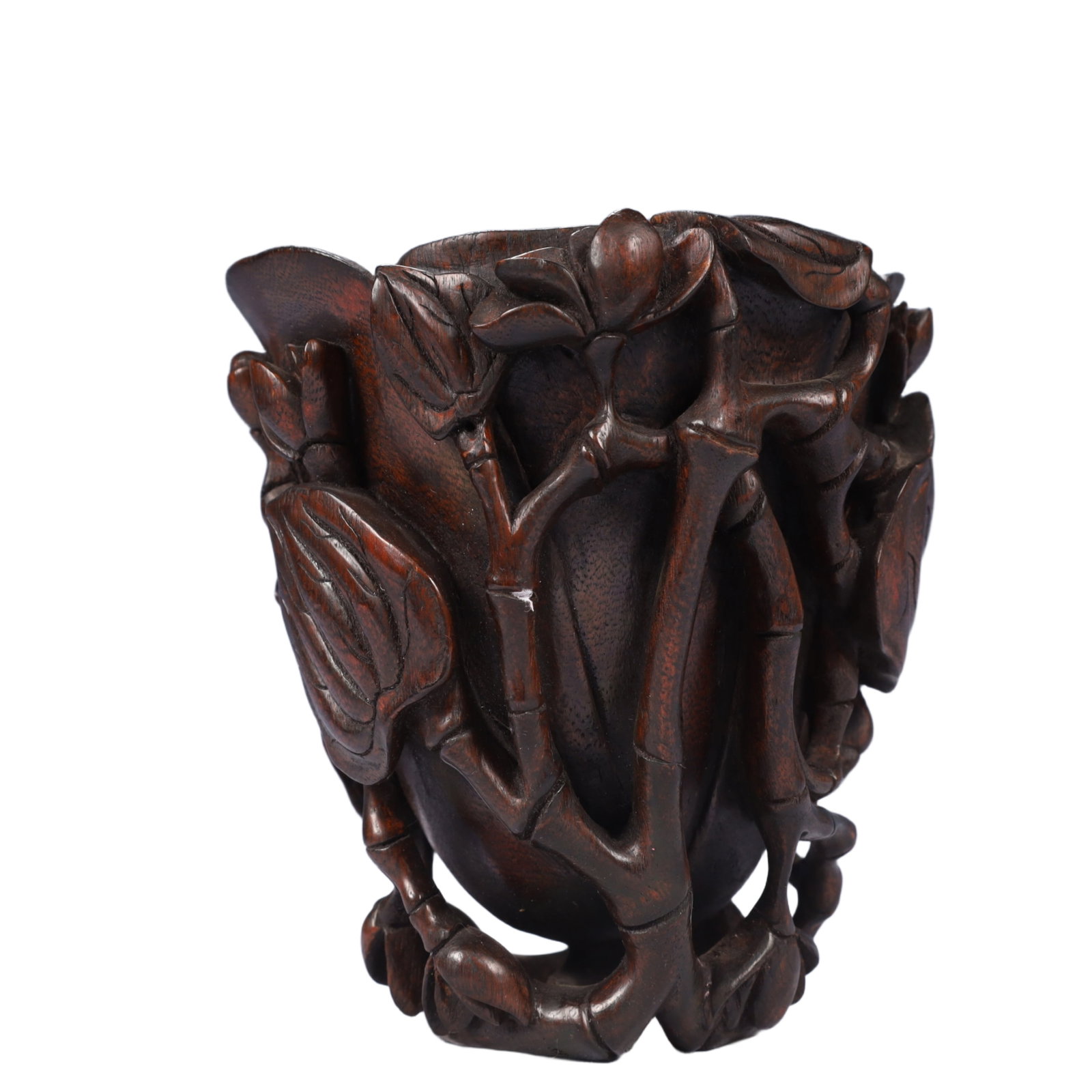 An Exquisite Redwood Flower Pattern Cup - 2