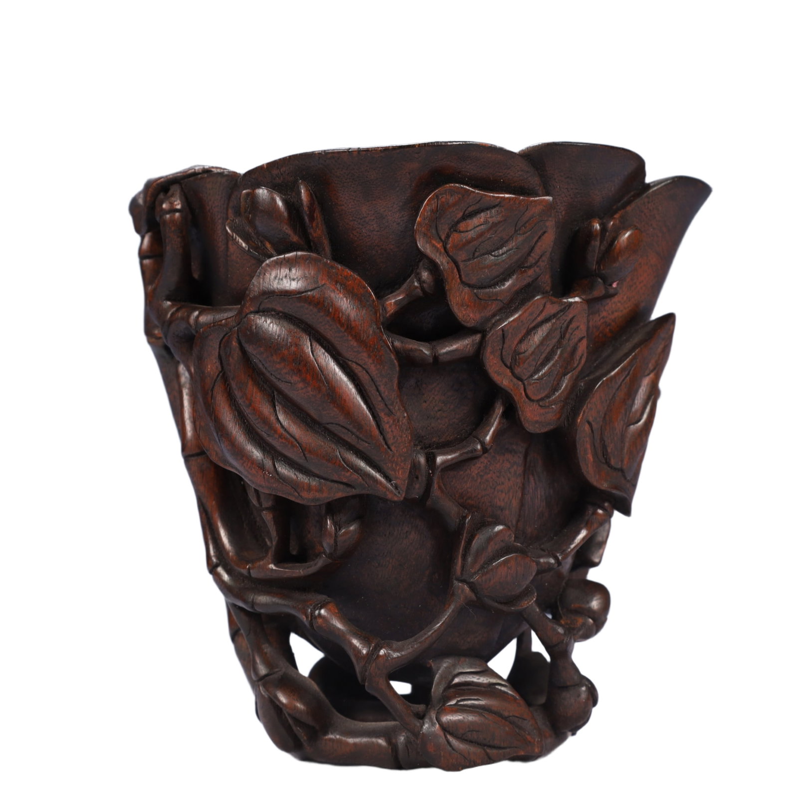 An Exquisite Redwood Flower Pattern Cup - 4