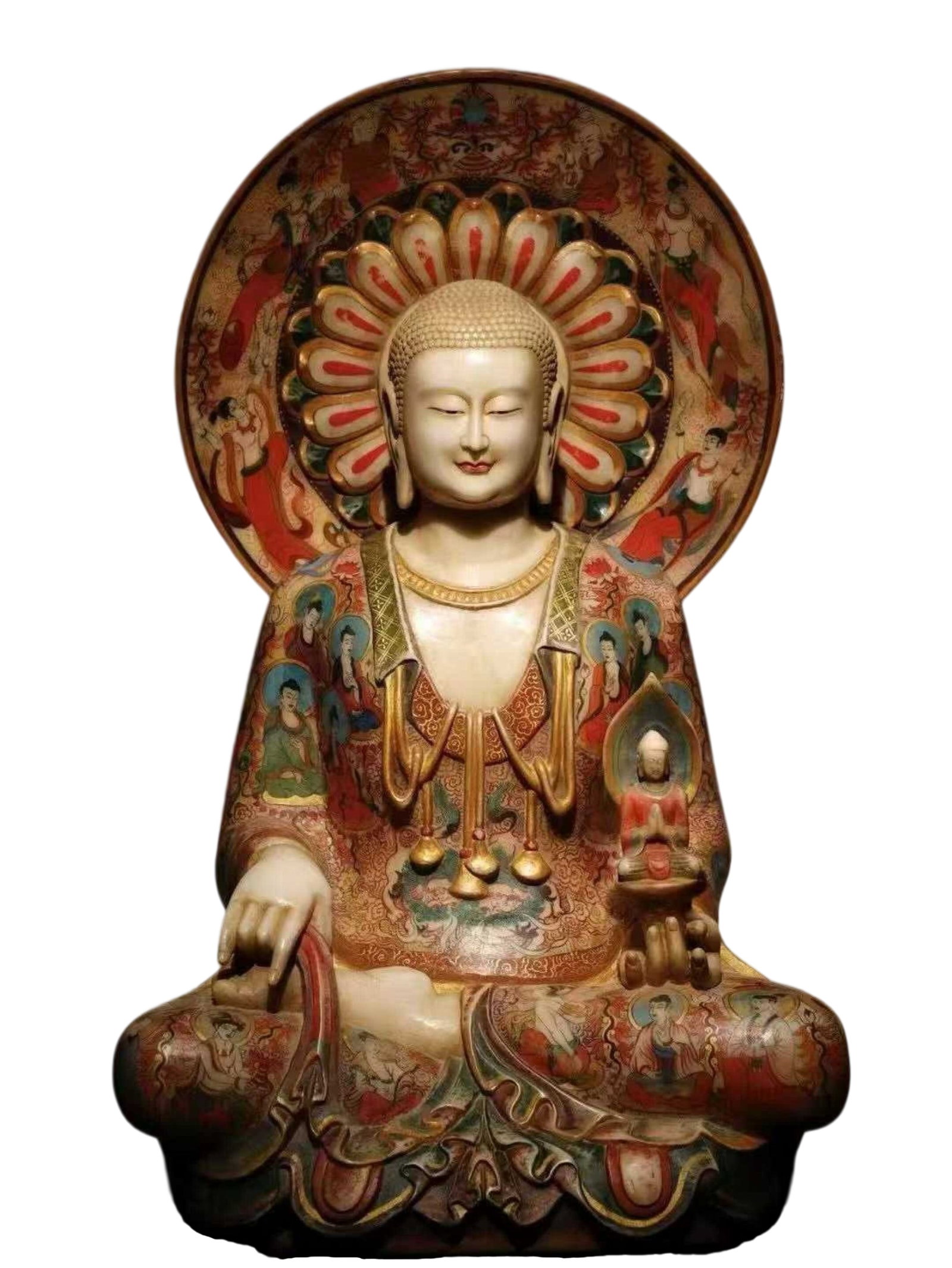 A Solemn Marble Painted Color Statue of Sakyamuni: A Solemn Marble Painted Color Statue of Sakyamuni,N.Qi,China,Size:39.4inx22.8inx19.7in