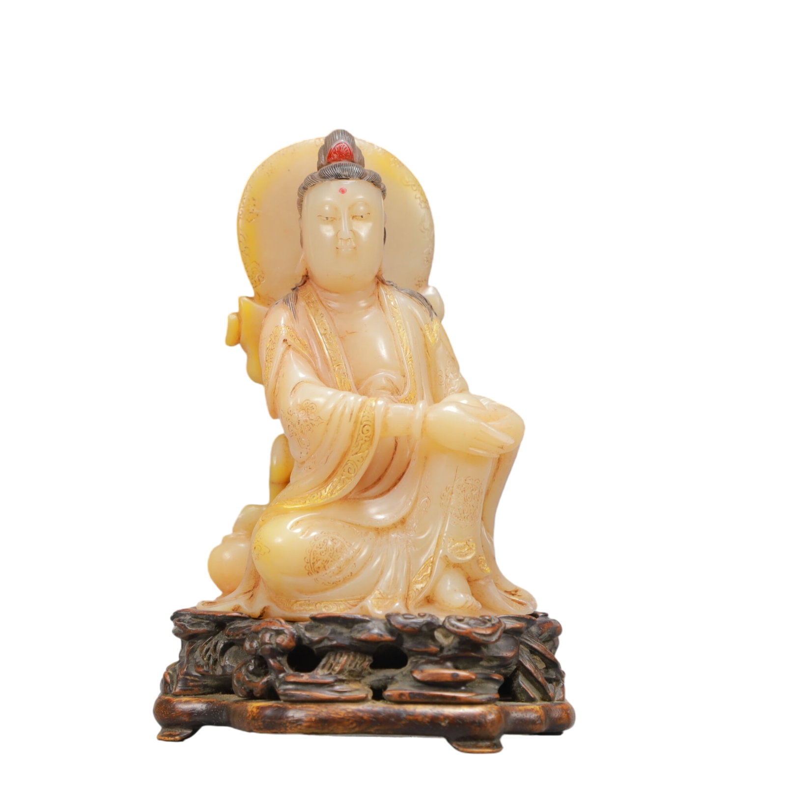 A Rare Shoushan Stone Statue of Avalokitesvara: A Rare Shoushan Stone Statue of Avalokitesvara,Qing Dynasty,China,Size:3.7inx2.6inx5.7in,Weight:450g 寿山石观音像,中国清代