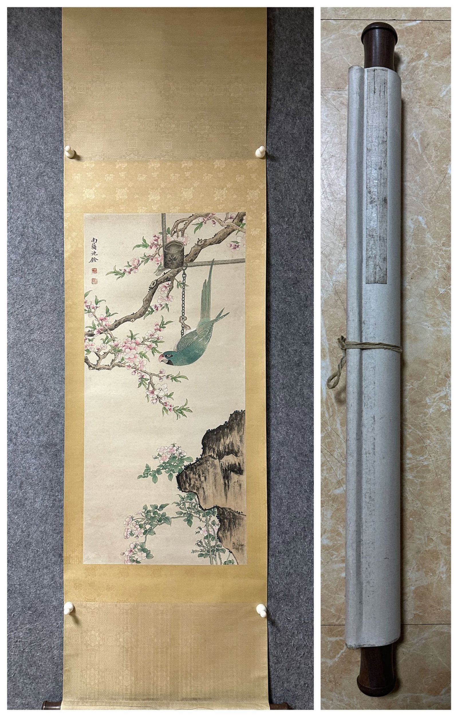 A Chinese Vertical Scroll Ink Painting of Flower and Bird on Paper (1 of 9)