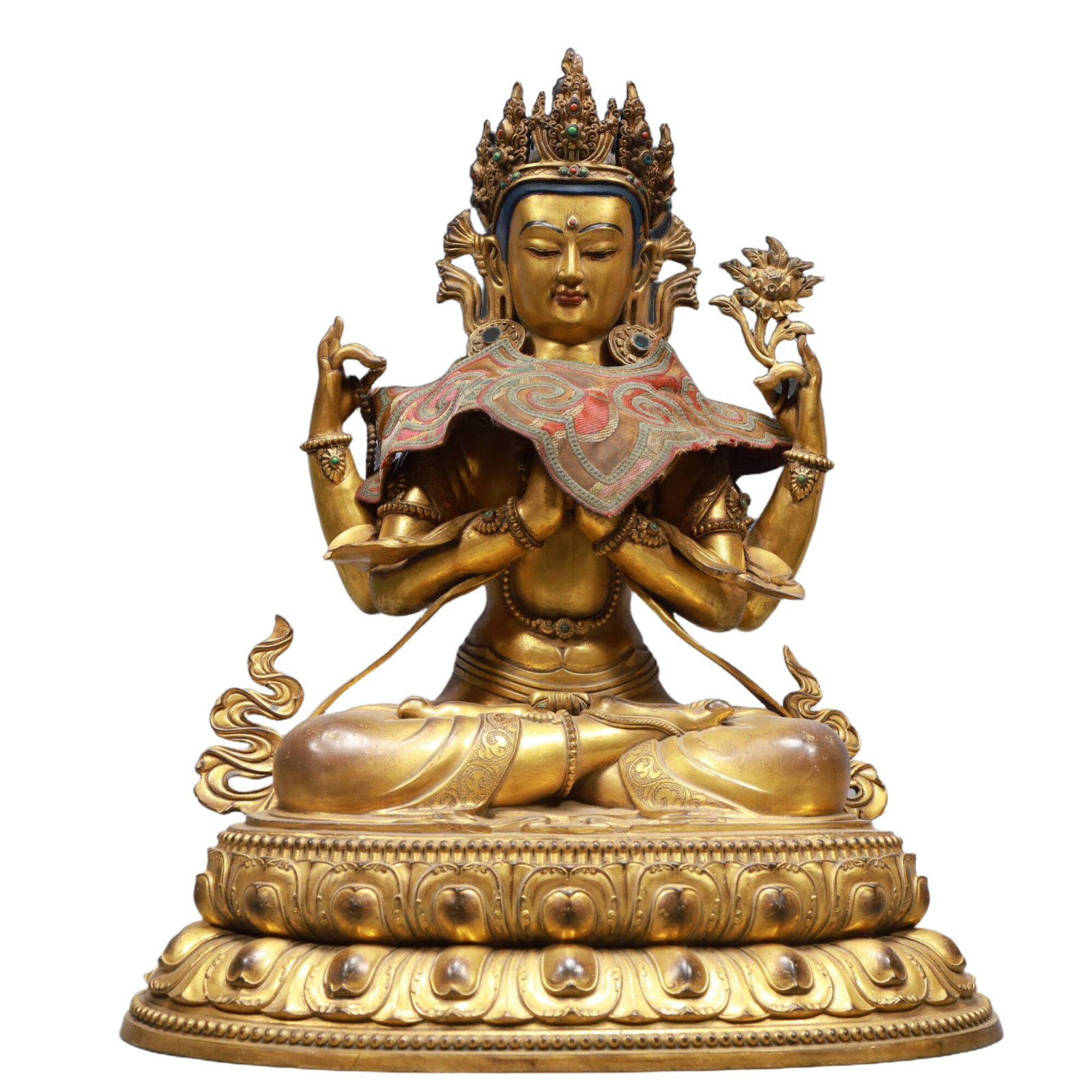 A Solemn Gilt Bronze Statue of Gautama??s Mother, Inlaid Gems: A Solemn Gilt Bronze Statue of Gautama’s Mother, Inlaid Gems,Qing Dynasty, China, Qianlong Mark,Size:40x25x19.7in,Weight:13700g