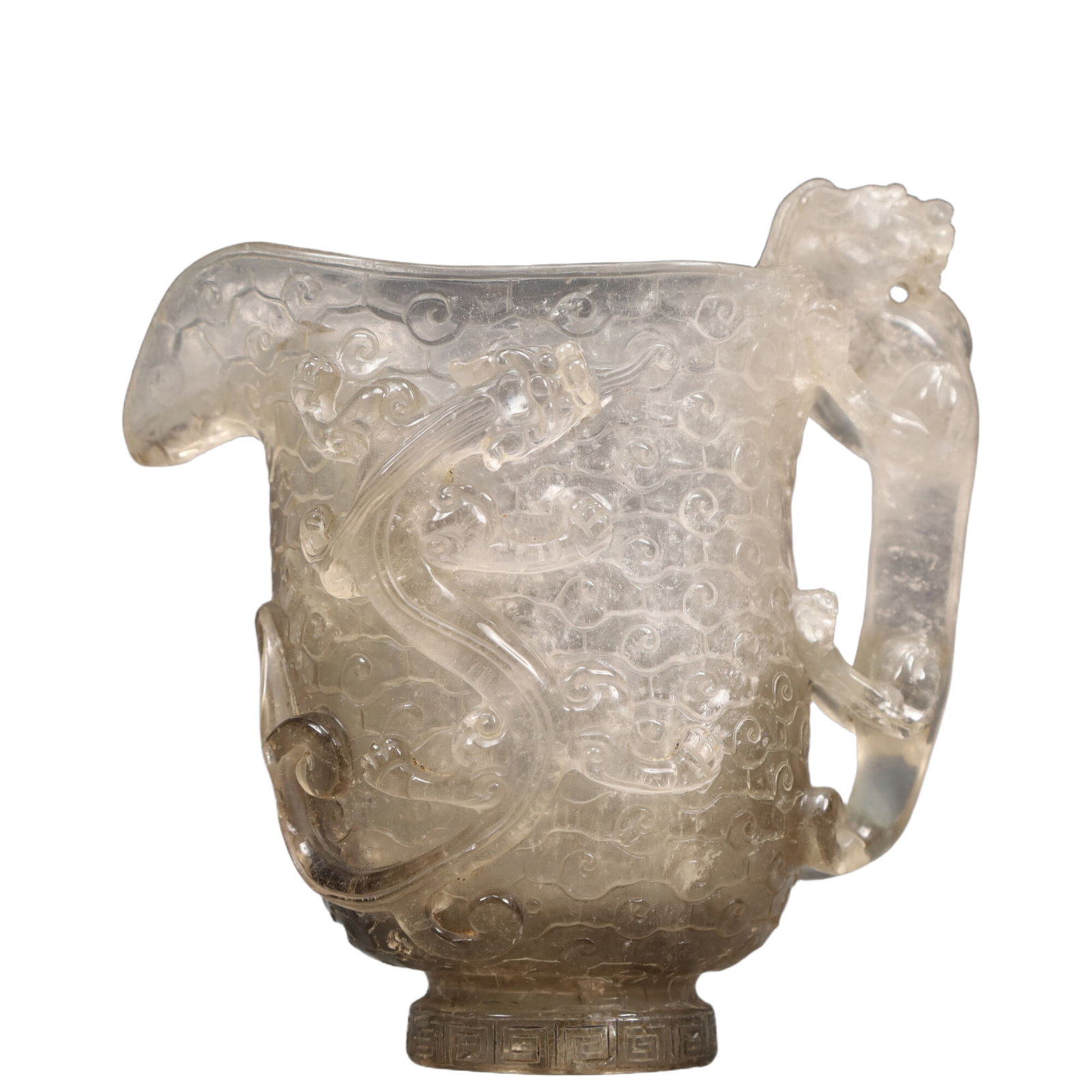 An Exquisite Crystal Auspicious Beast Pattern Cup: An Exquisite Crystal Auspicious Beast Pattern Cup,Qing Dynasty, China,Size:5.5inx3.1inx5.7in Weight:700g 水晶瑞兽纹杯,中国清代