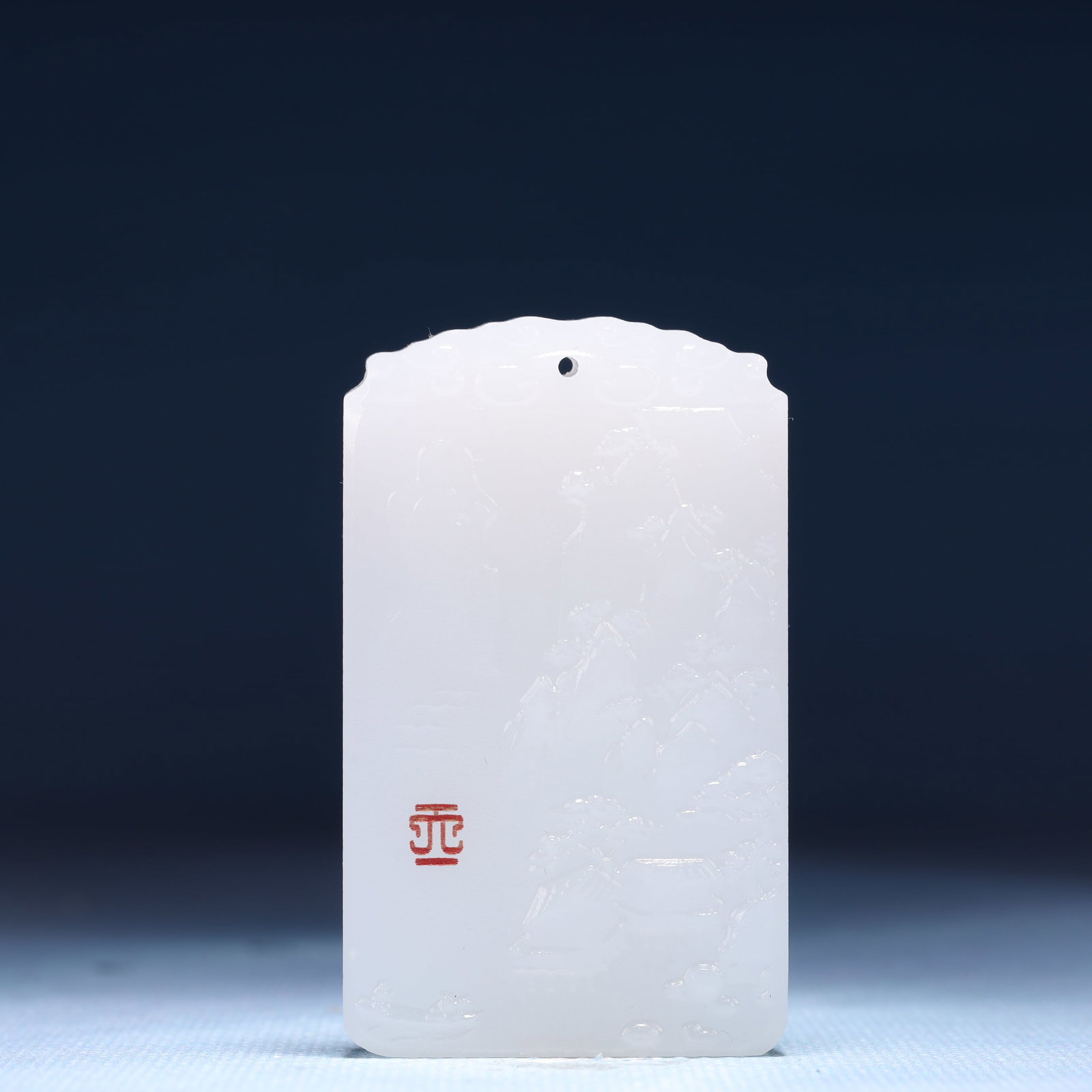 An Exquisite White Jade Landscape Pattern Pendant: An Exquisite White Jade Landscape Pattern Pendant,Size:1.6inx0.4inx2.4in,Weight:57g 白玉山水纹牌