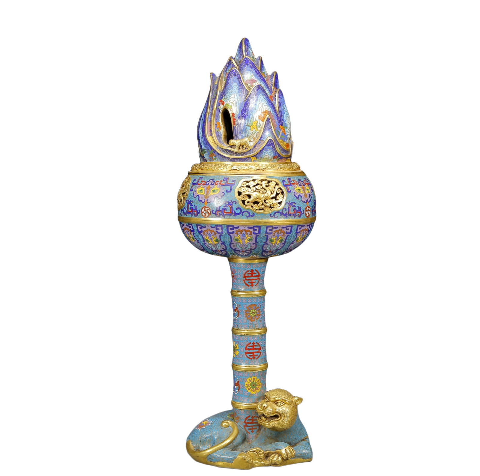 A Huge Cloisonne Beast-Face Pattern Mountain-Shaped Censer: A Huge Cloisonne Beast-Face Pattern Mountain-Shaped Censer,Qing Dynasty, China,Qianlong Four-character Mark,Size:24inx9.8inx28in,Weight:27610g 景泰蓝兽面纹山&