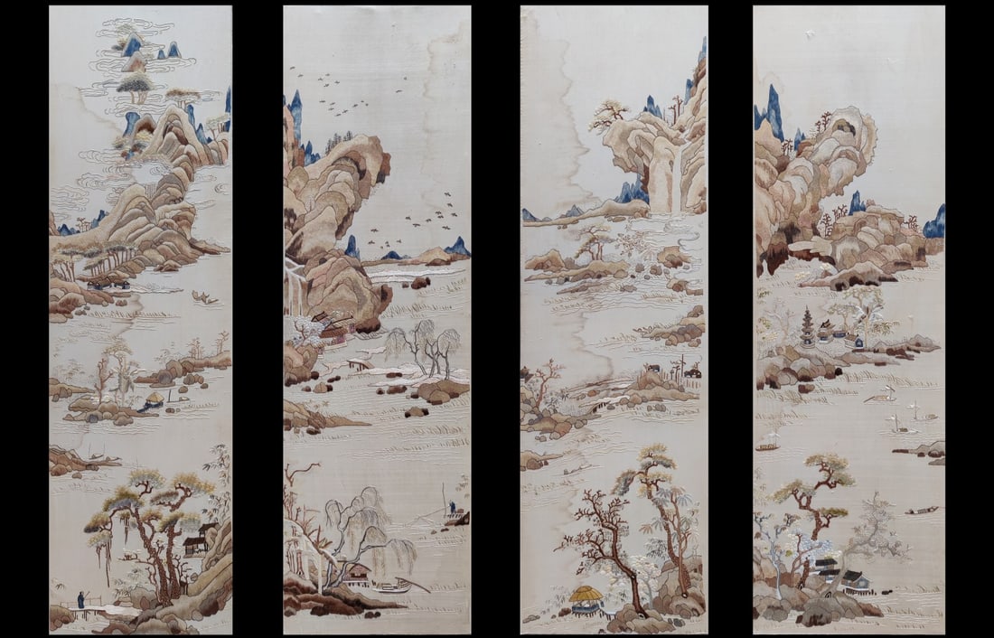 Cantonese Embroidery Landscape Pattern Four Screens (1 of 9)