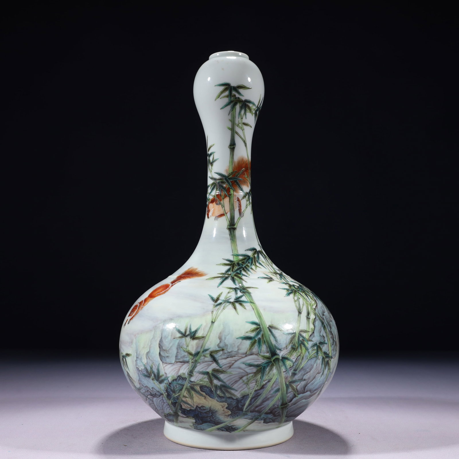An Exquisite Enamel ?? Mouse Patten Vase,with poem: An Exquisite Enamel 松 Mouse Patten Vase,with poem 珐琅彩松鼠纹瓶,带诗文,中国清代,雍正六