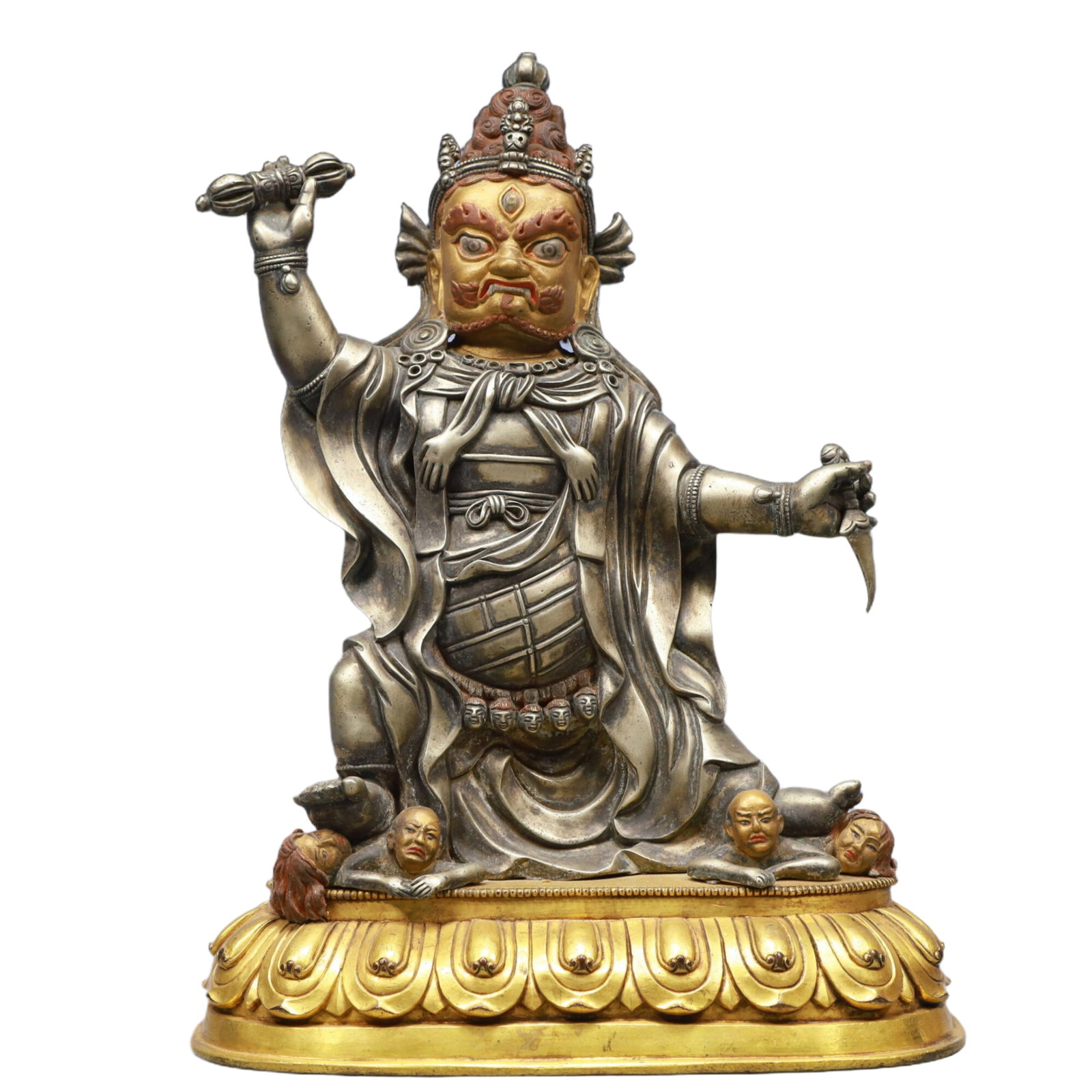 A Solemn Gilt Bronze and Silver Statue of Vajra: A Solemn Gilt Bronze and Silver Statue of Vajra,Ming Dynasty, China,Size:27x13x15in,Weight:6550g