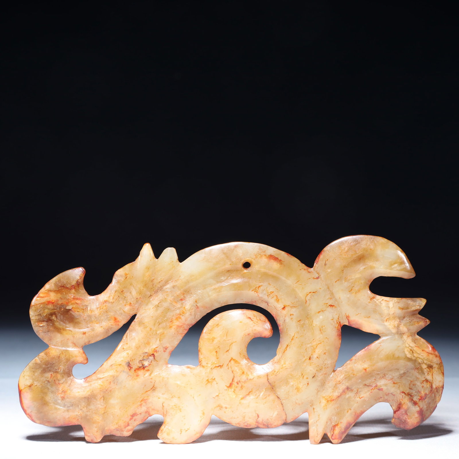 An Archaic Hongshan Culture White Jade Dragon Pendant: An Archaic Hongshan Culture White Jade Dragon Pendant,Ancient Time,China,Size:6.5inx3.1in,Weight:3.91g