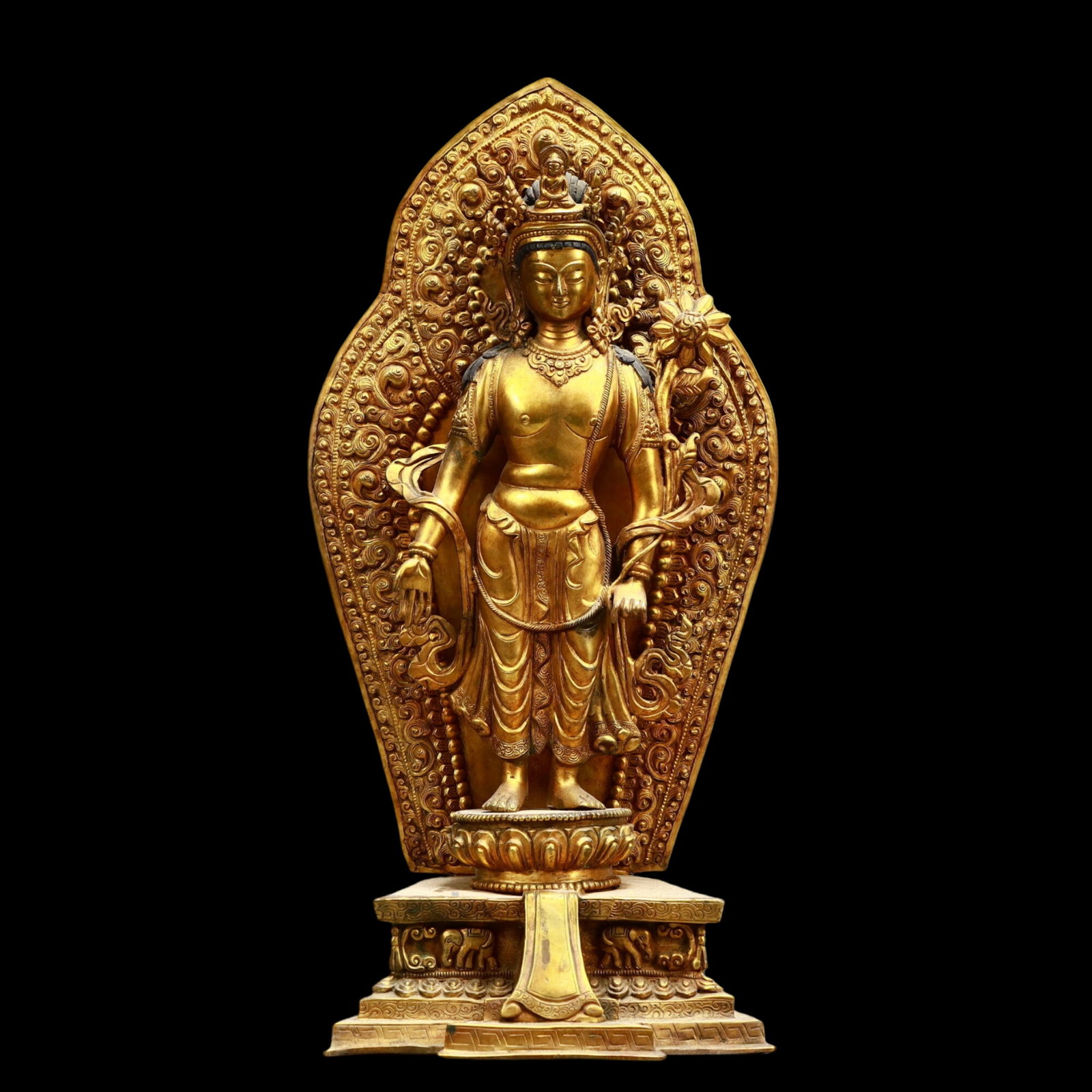 A Solemn Gilt Bronze Statue of Avalokitesvara: A Solemn Gilt Bronze Statue of Avalokitesvara,Ming Dynasty, China,Size:7.1inx5.1inx15.7in,Weight:3000g
