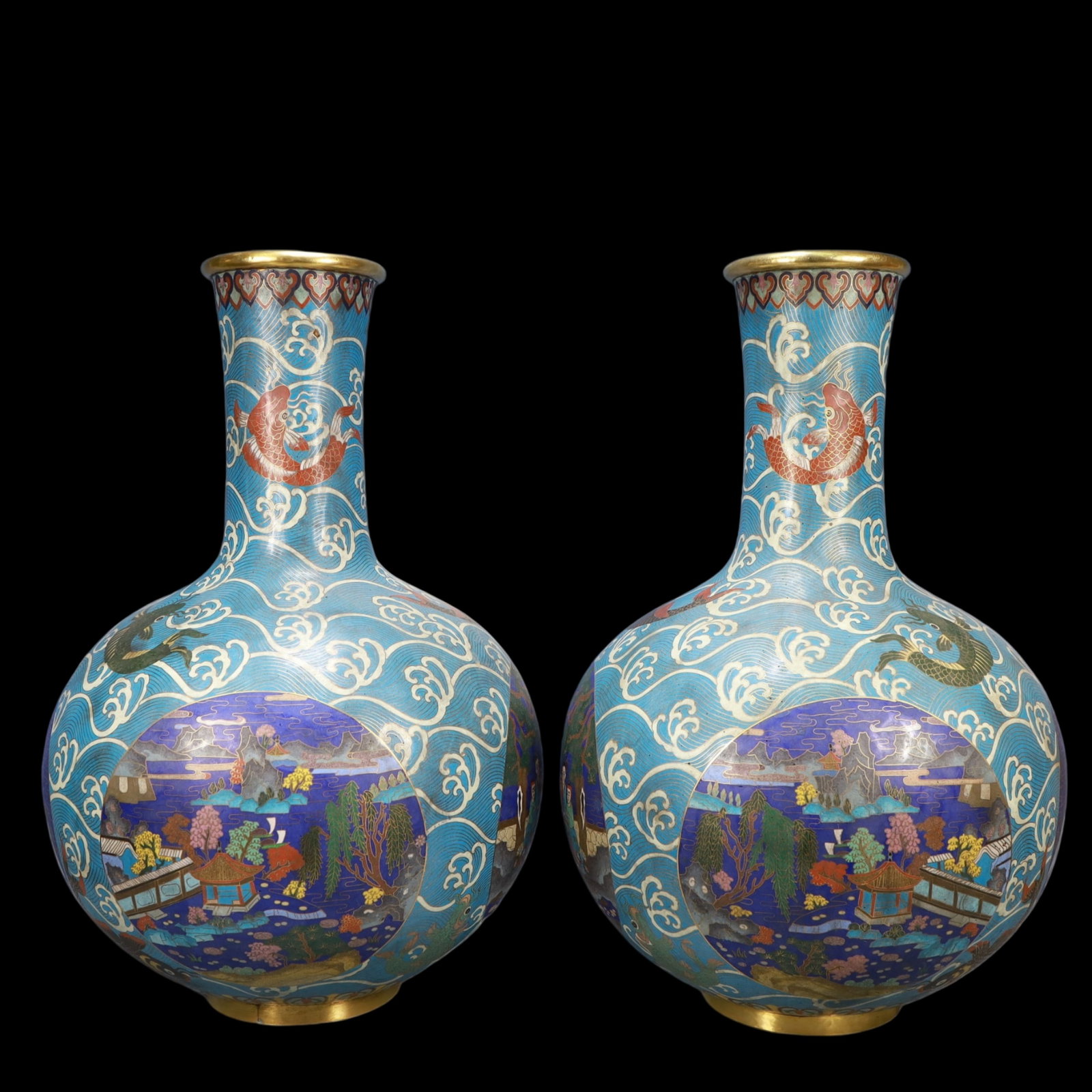 A Pair of Huge Cloisonne Landscape and Figure Pattern Vases (1 of 10)